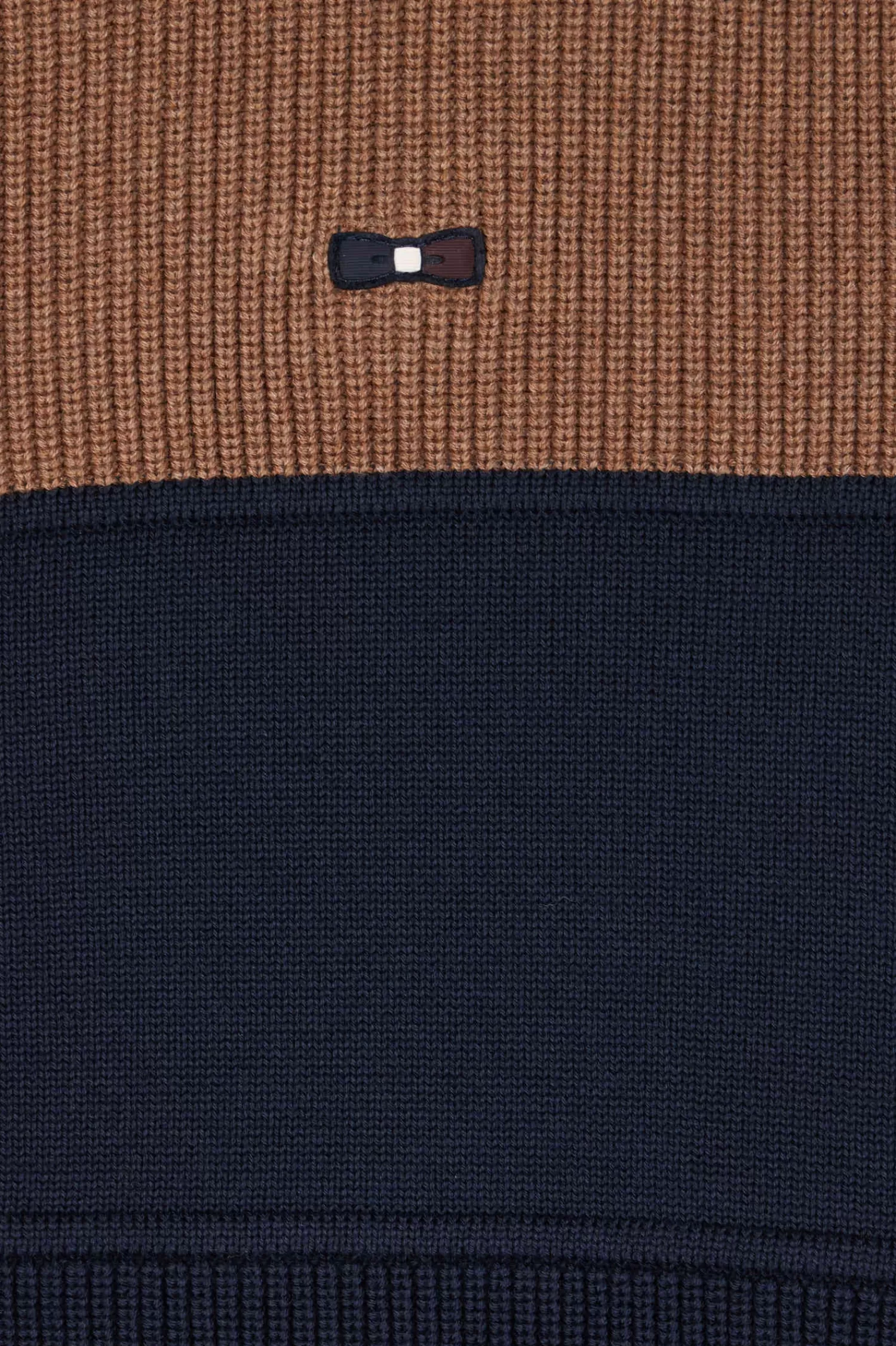 Eden Park Regular navy blue and camel cotton high collar zipped cardigan< Cardigans