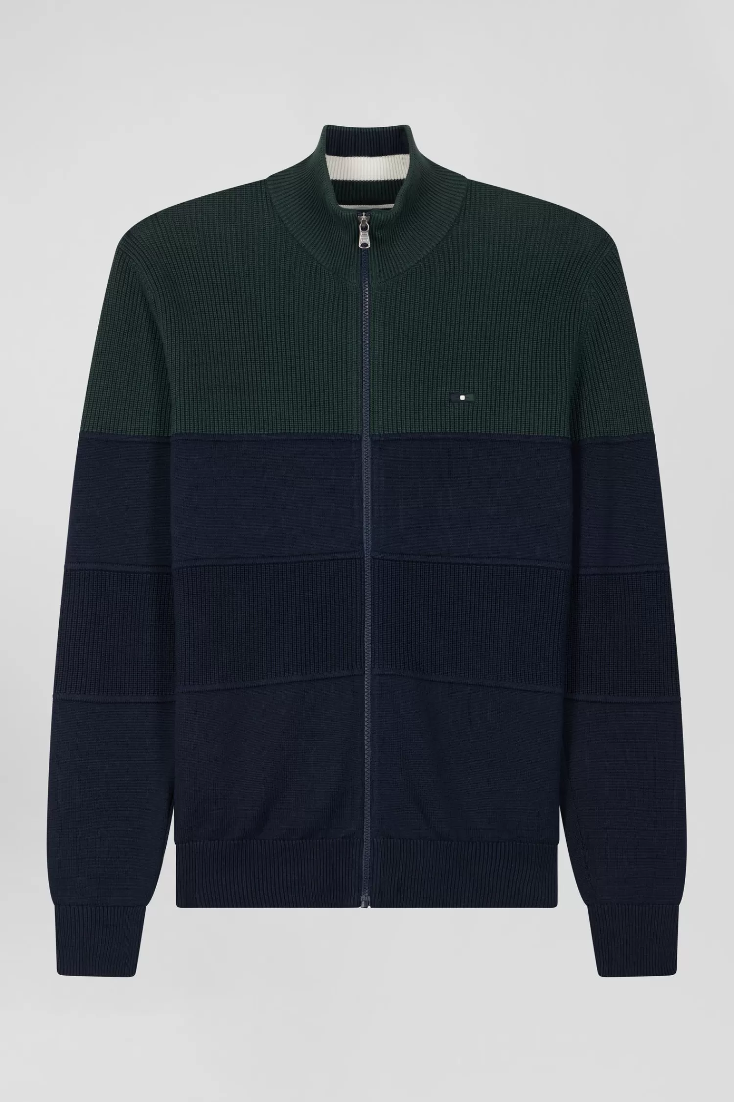 Eden Park Regular navy blue and green cotton high collar zipped cardigan< Cardigans