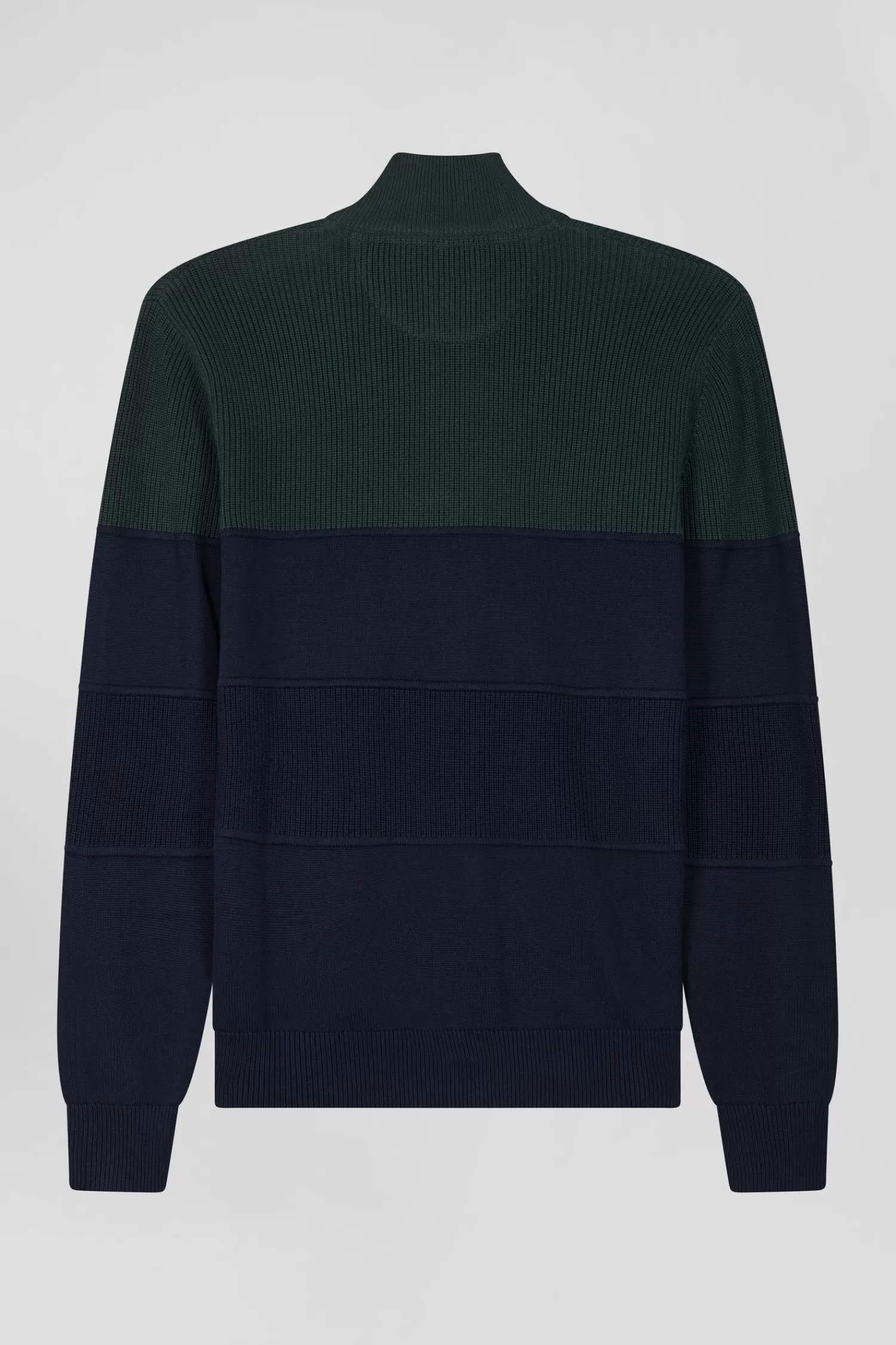 Eden Park Regular navy blue and green cotton high collar zipped cardigan< Cardigans