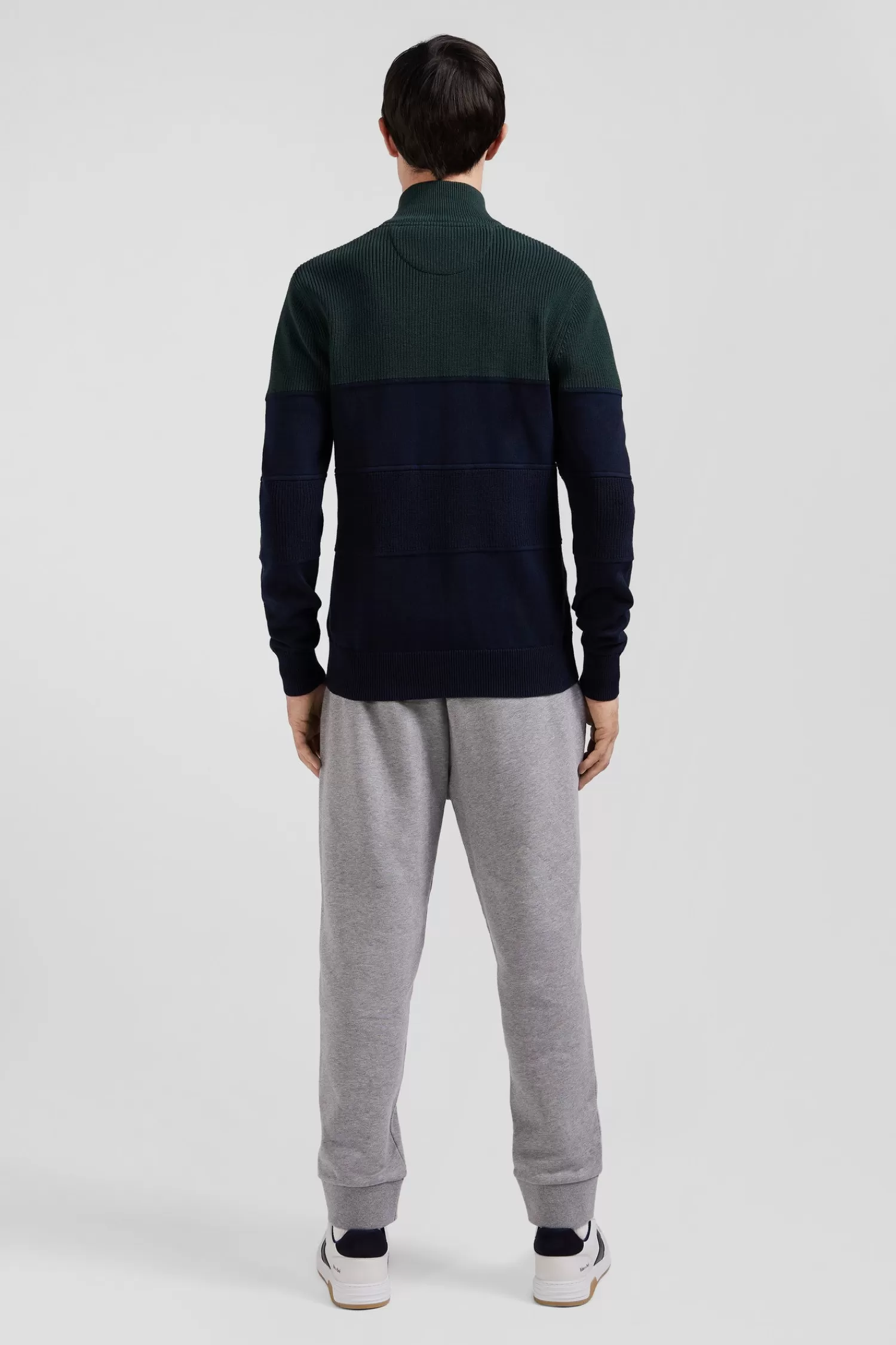 Eden Park Regular navy blue and green cotton high collar zipped cardigan< Cardigans