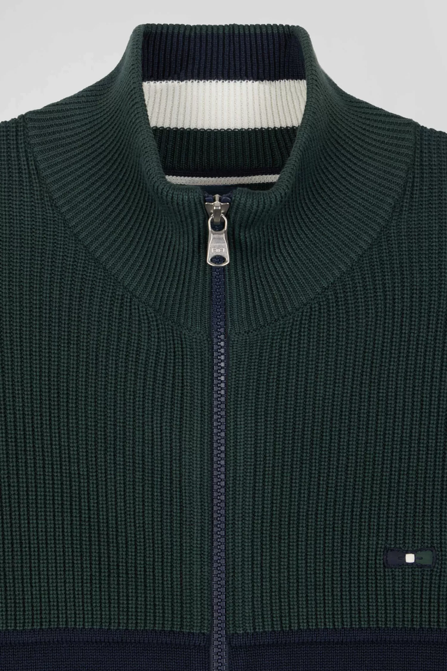 Eden Park Regular navy blue and green cotton high collar zipped cardigan< Cardigans