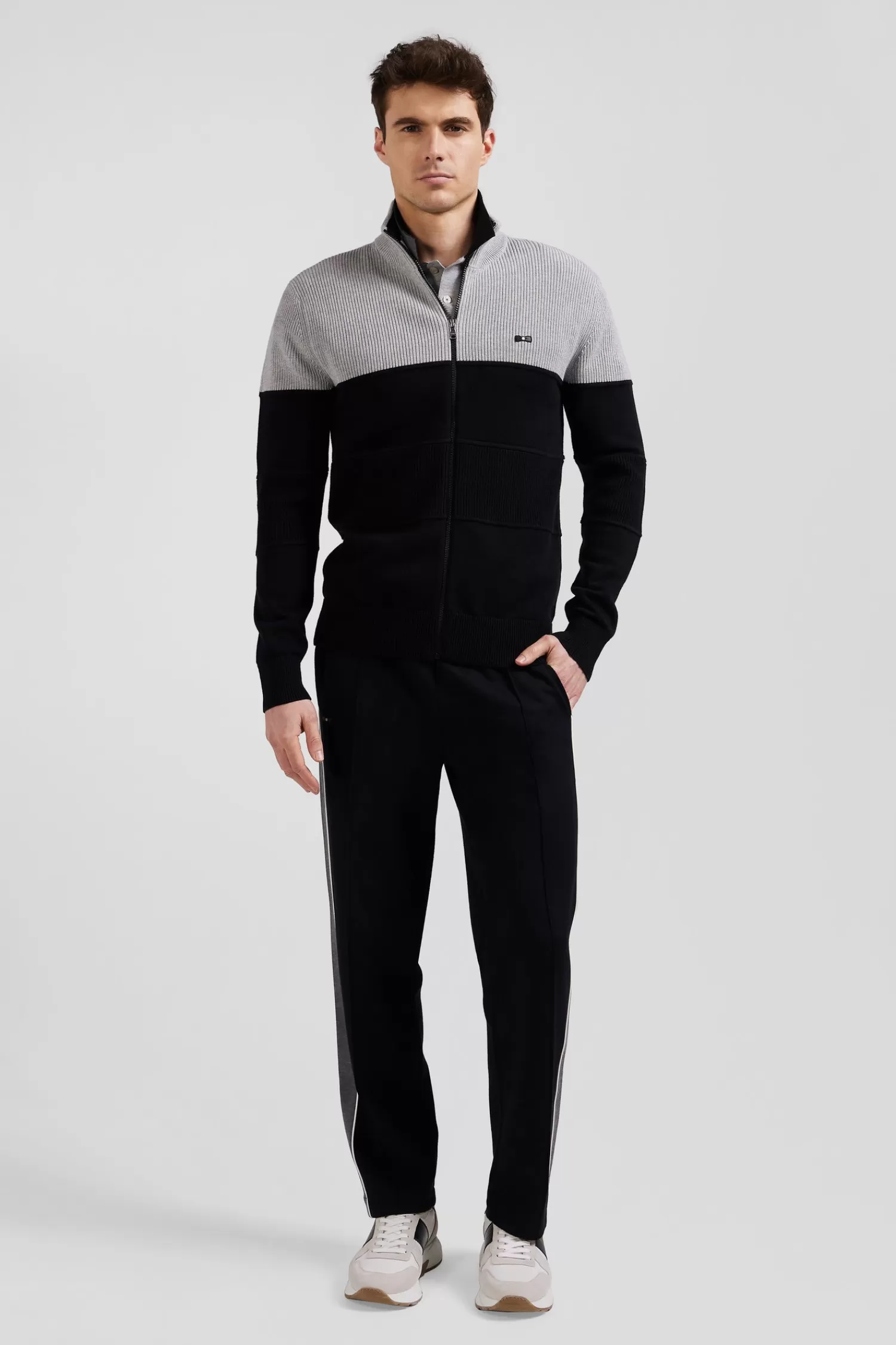 Eden Park Regular navy blue and grey cotton high collar zipped cardigan< Cardigans