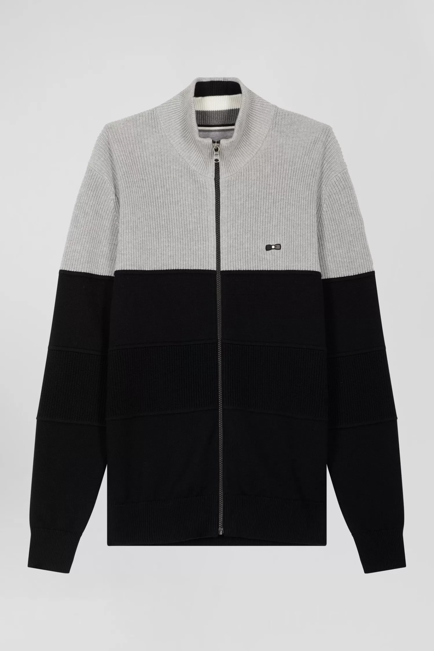 Eden Park Regular navy blue and grey cotton high collar zipped cardigan< Cardigans