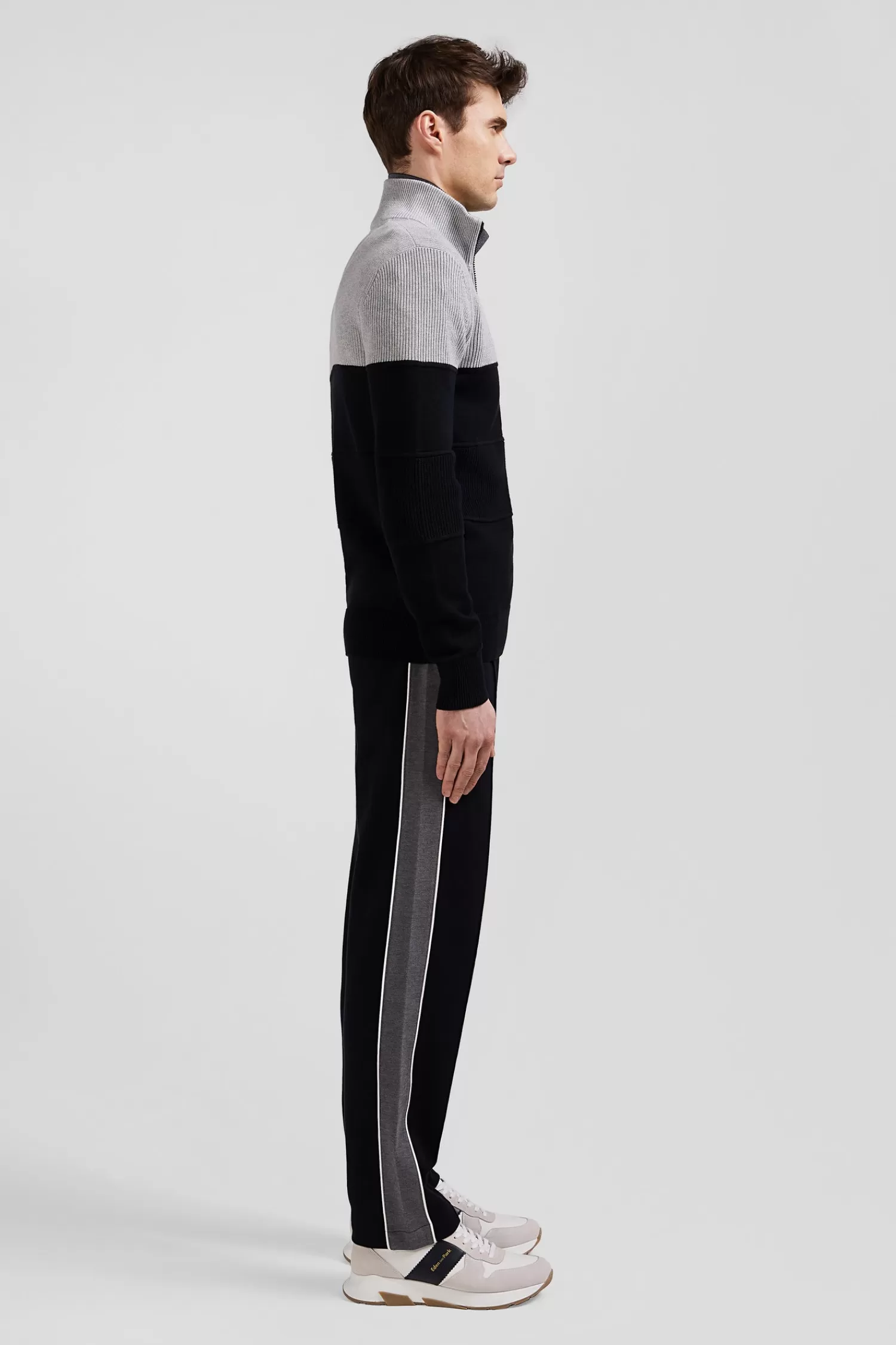 Eden Park Regular navy blue and grey cotton high collar zipped cardigan< Cardigans