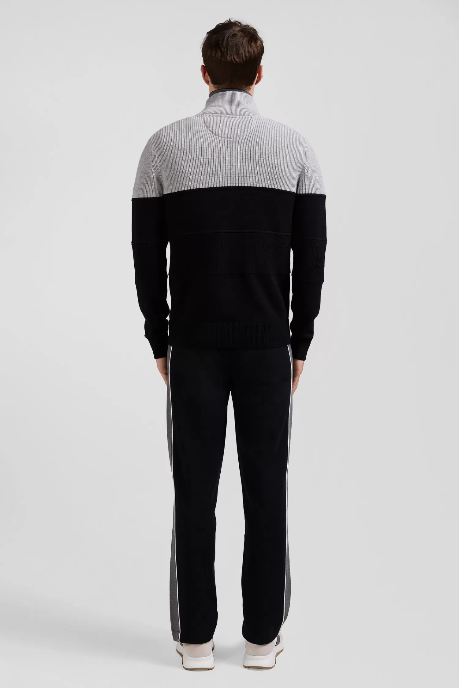 Eden Park Regular navy blue and grey cotton high collar zipped cardigan< Cardigans