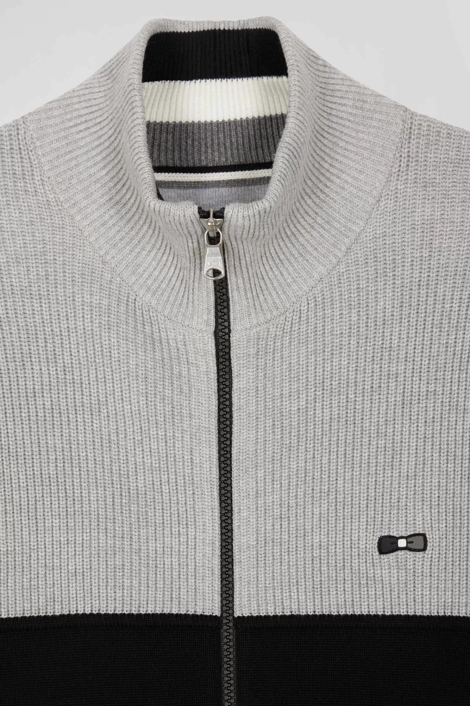 Eden Park Regular navy blue and grey cotton high collar zipped cardigan< Cardigans