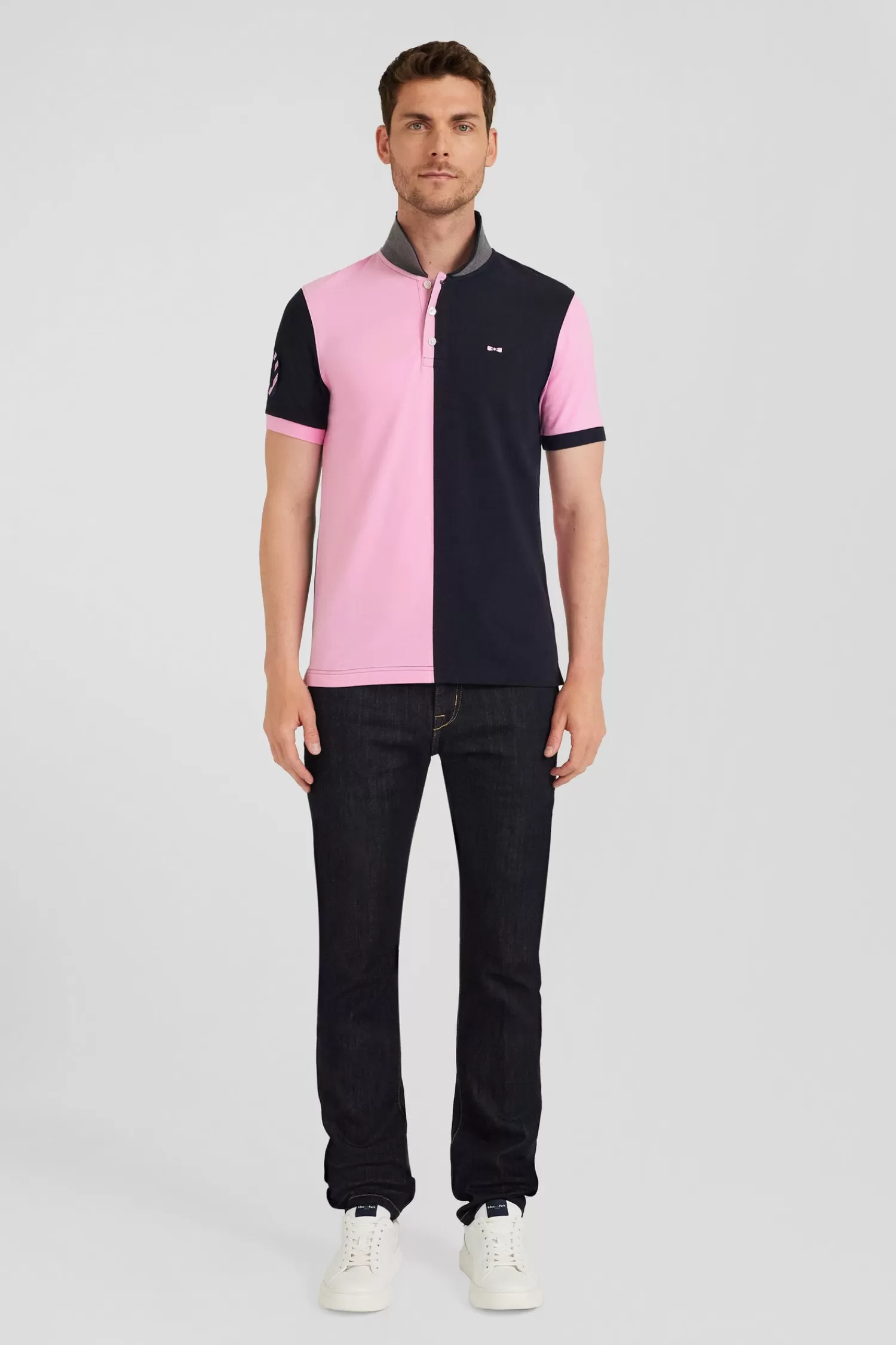 Eden Park Regular navy blue and pink bicolor short-sleeved cotton piqué polo shirt< Polos