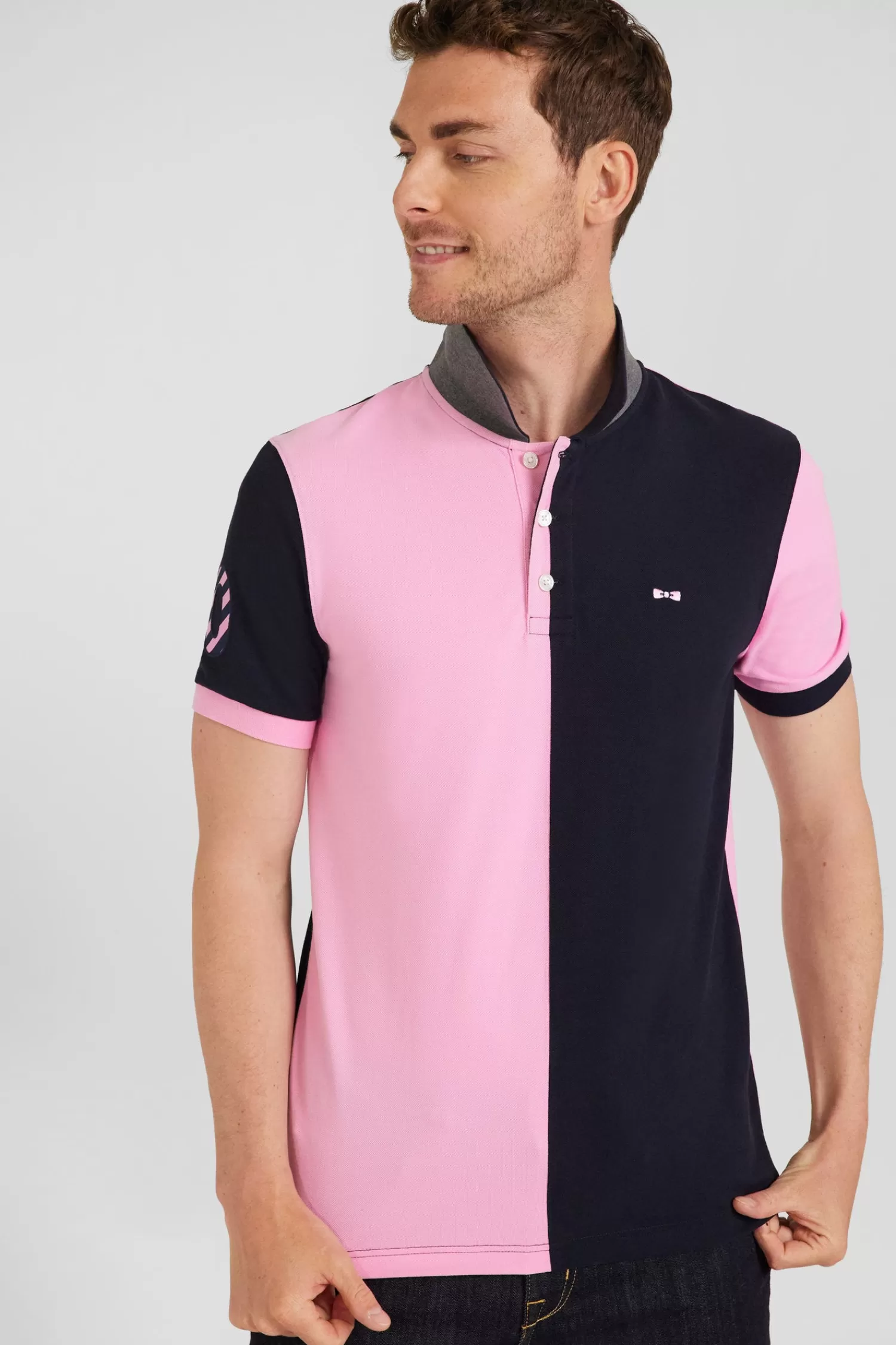 Eden Park Regular navy blue and pink bicolor short-sleeved cotton piqué polo shirt< Polos