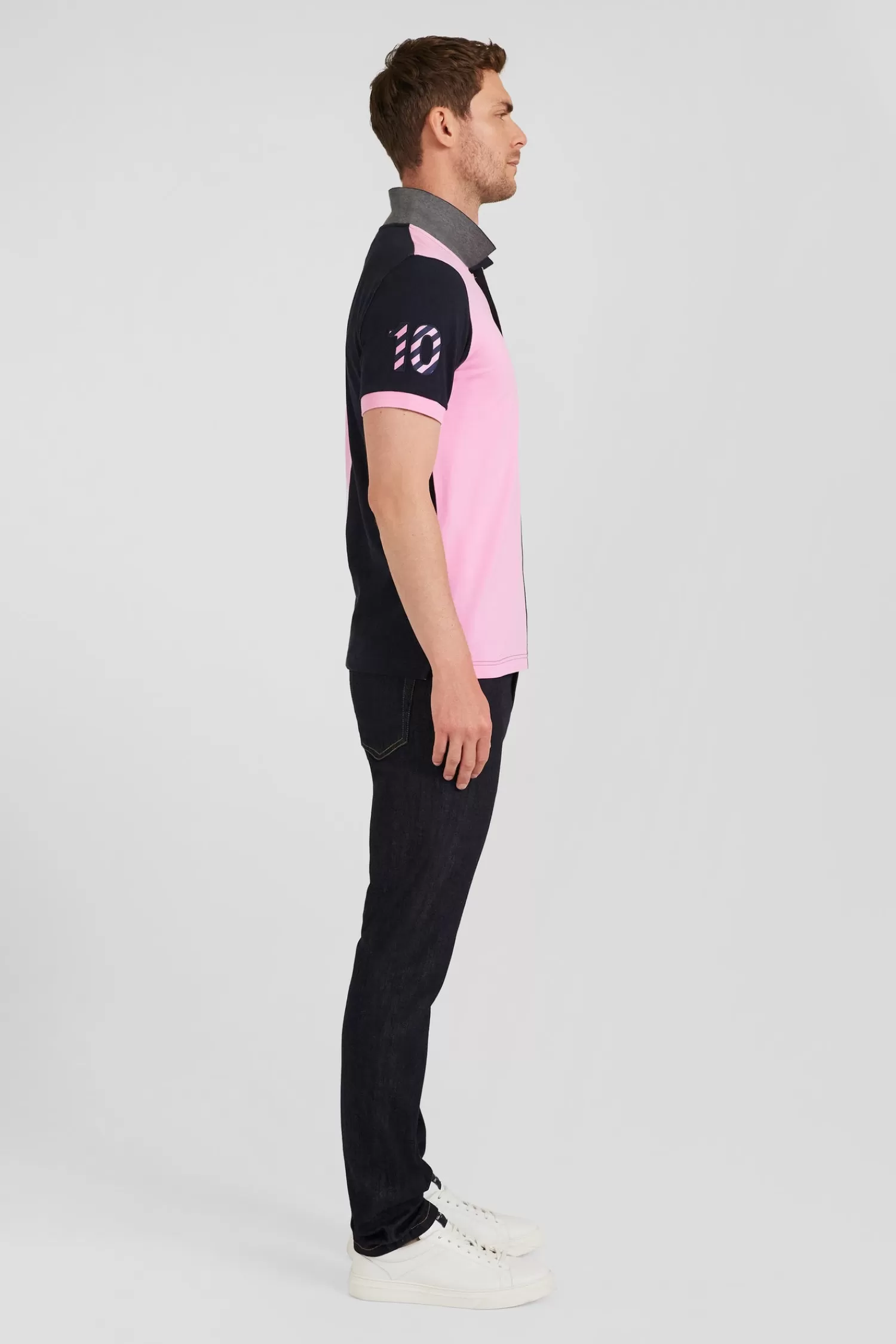 Eden Park Regular navy blue and pink bicolor short-sleeved cotton piqué polo shirt< Polos
