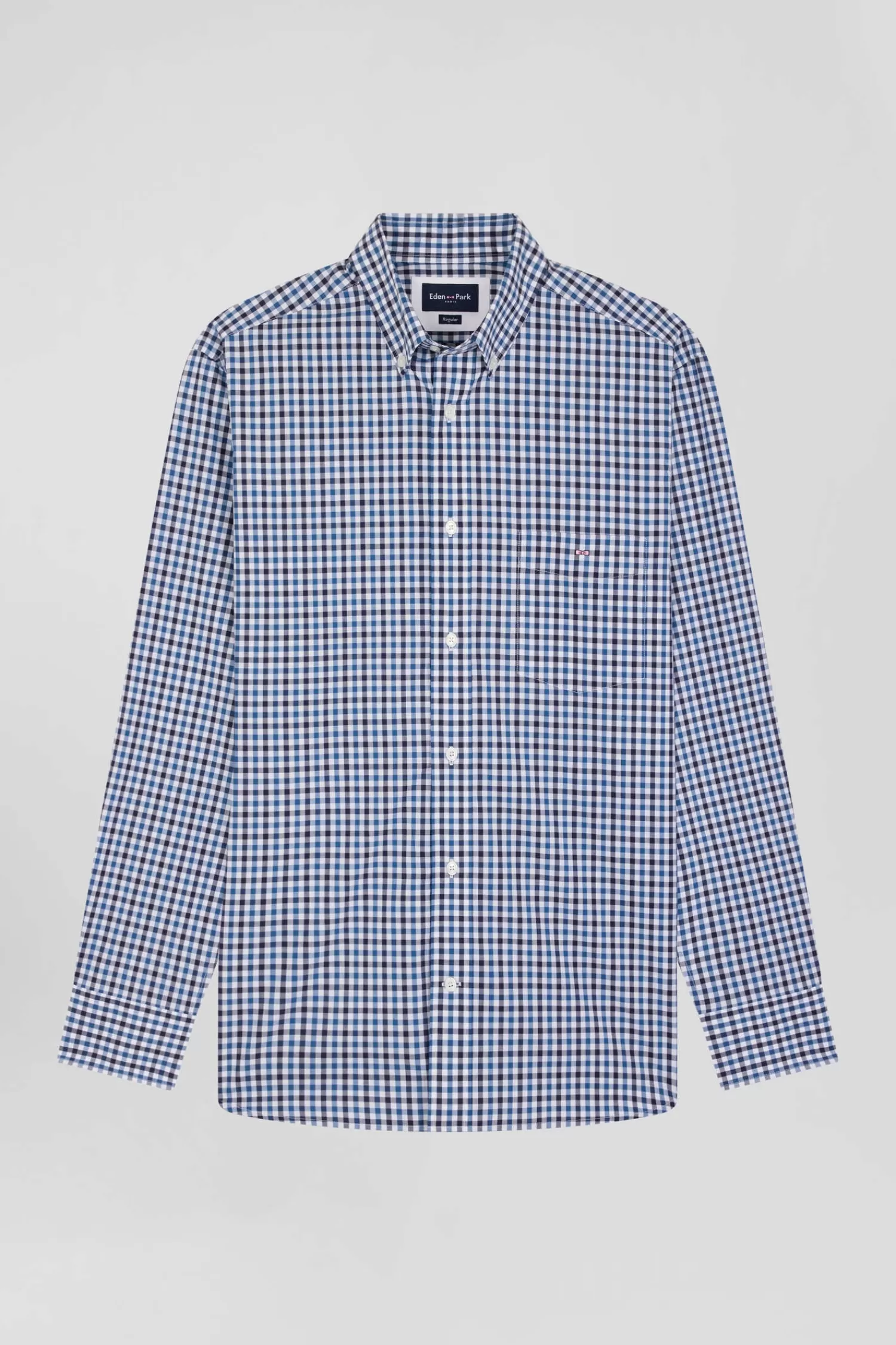 Eden Park Regular navy blue and white checked cotton poplin shirt< Shirts