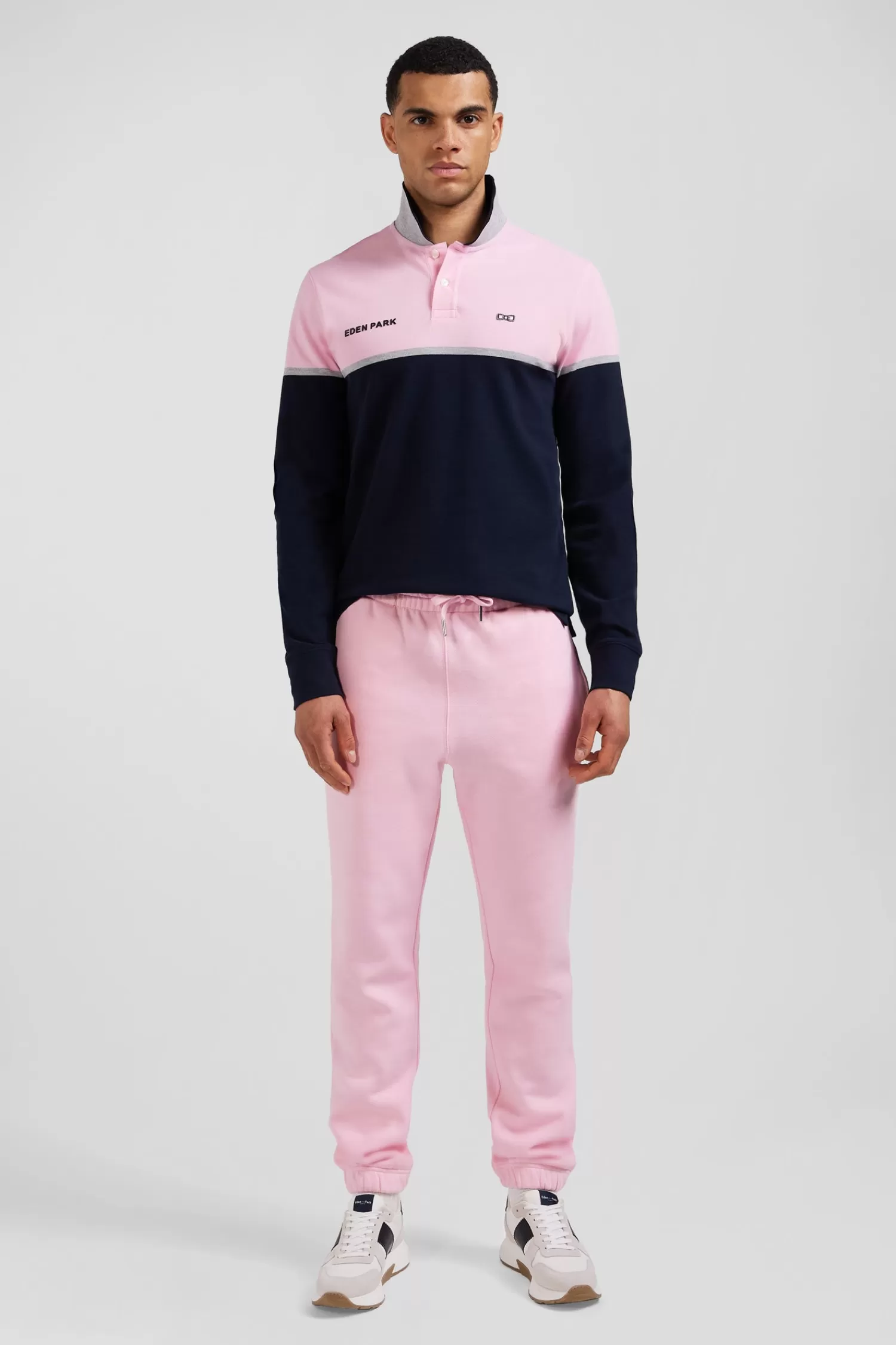 Eden Park Regular navy blue bicolor long-sleeved cotton piqué polo shirt< Polos