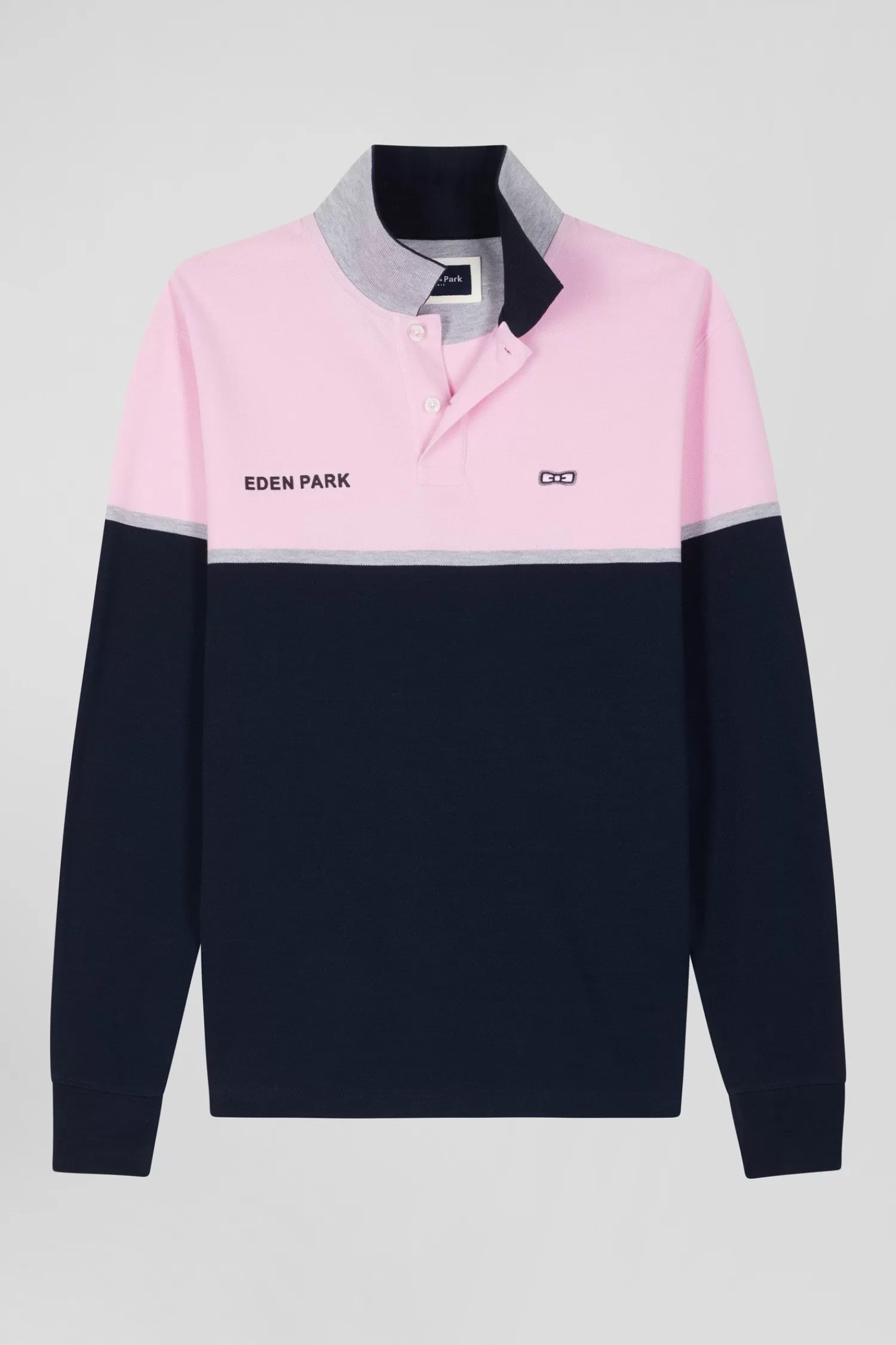 Eden Park Regular navy blue bicolor long-sleeved cotton piqué polo shirt< Polos