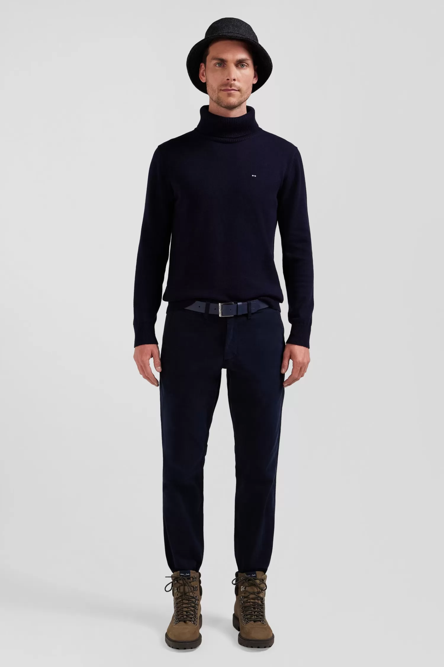 Eden Park Regular navy blue chino trousers in stretch cotton gabardine< Pants