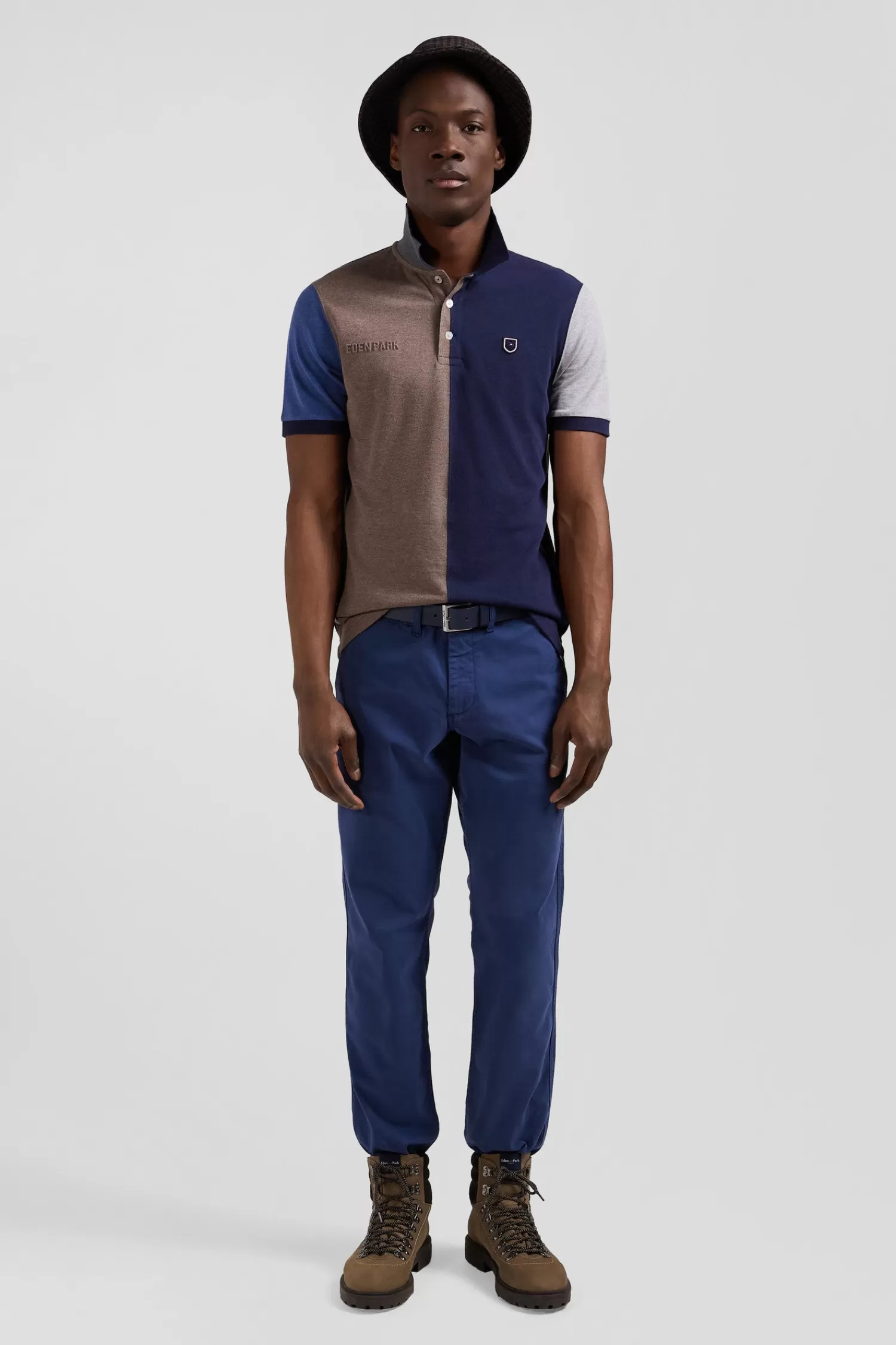 Eden Park Regular navy blue colorblock short-sleeved cotton piqué polo shirt< Polos