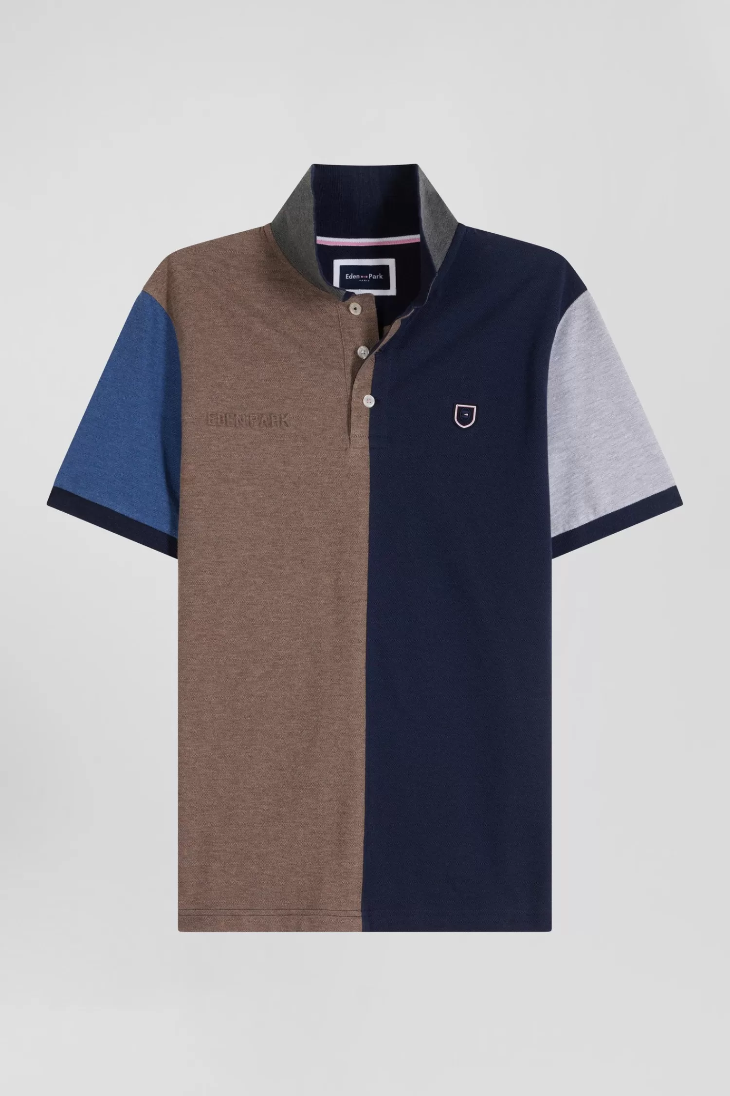 Eden Park Regular navy blue colorblock short-sleeved cotton piqué polo shirt< Polos
