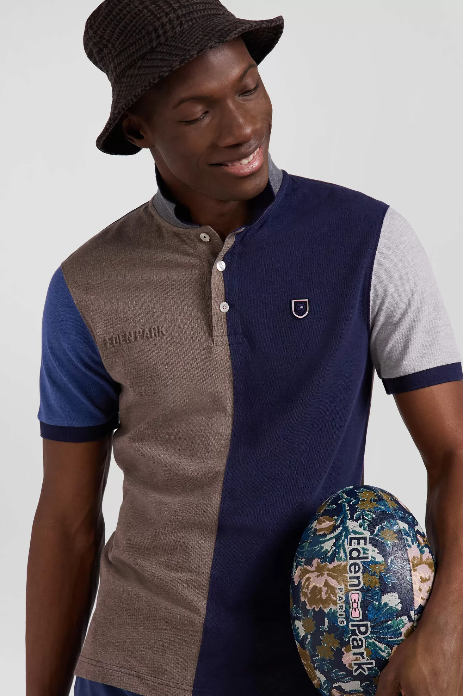 Eden Park Regular navy blue colorblock short-sleeved cotton piqué polo shirt< Polos