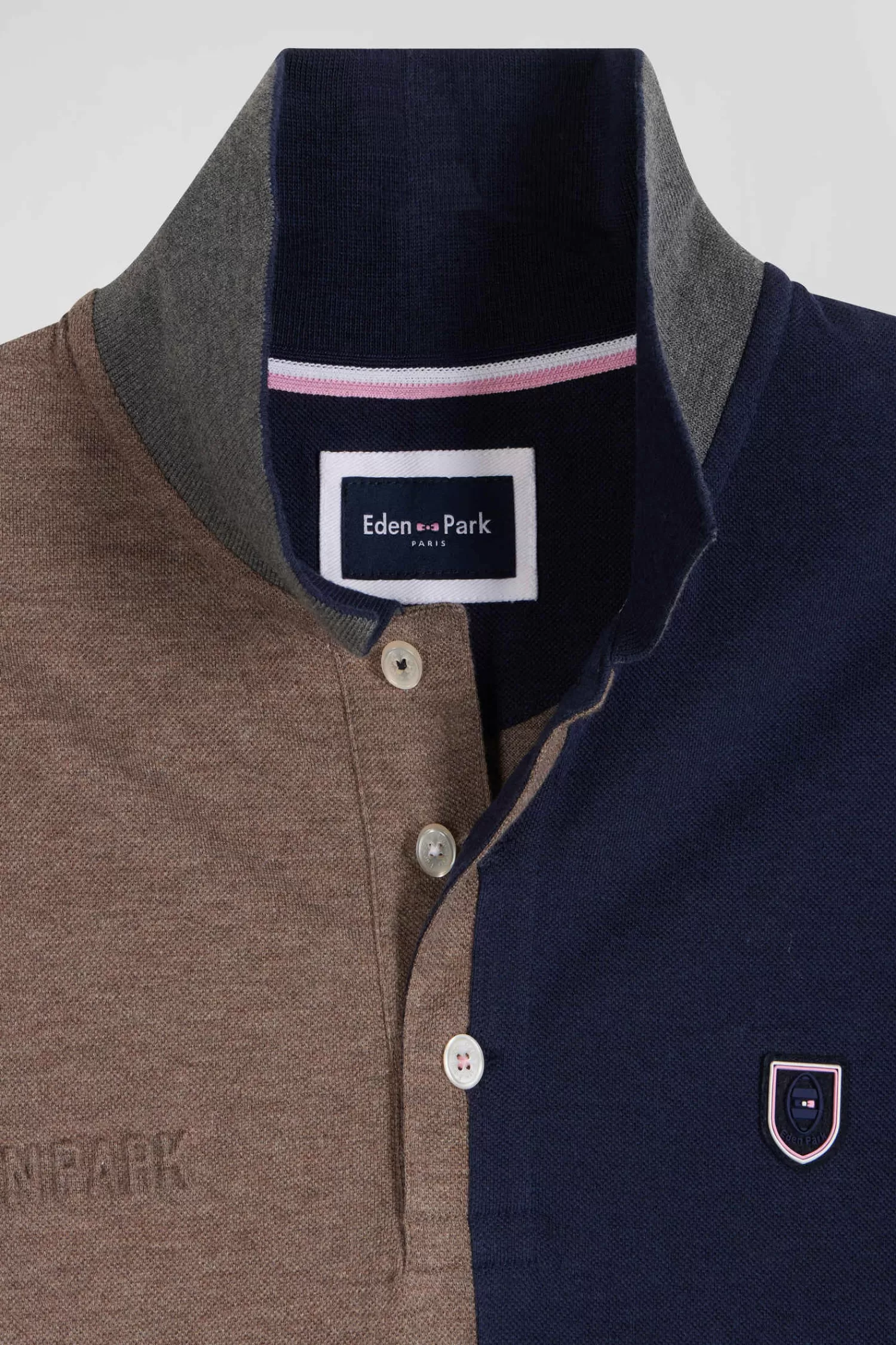 Eden Park Regular navy blue colorblock short-sleeved cotton piqué polo shirt< Polos