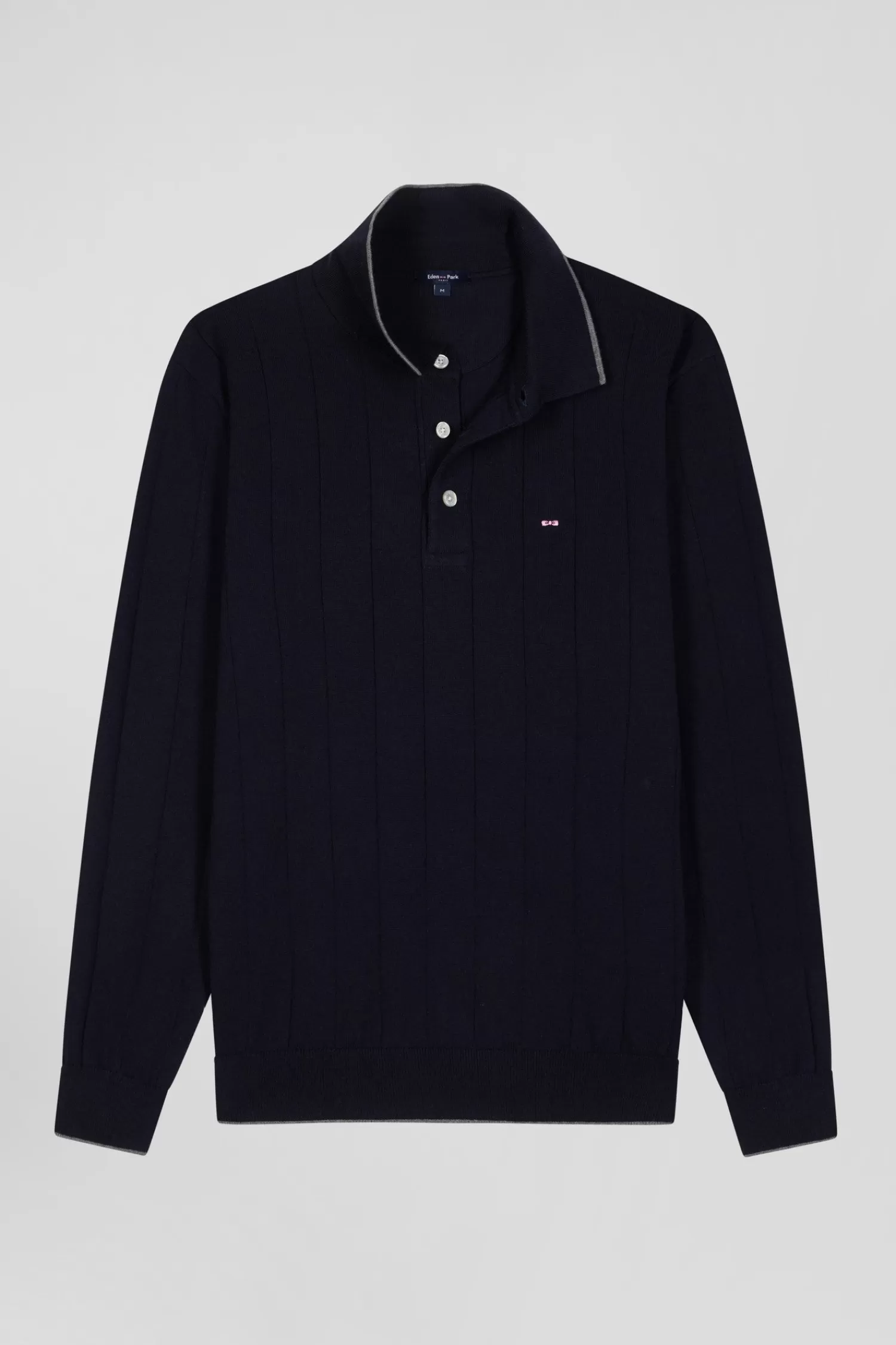 Eden Park Regular navy blue cotton and cashmere jumper with rugby shirt collar< Sweaters