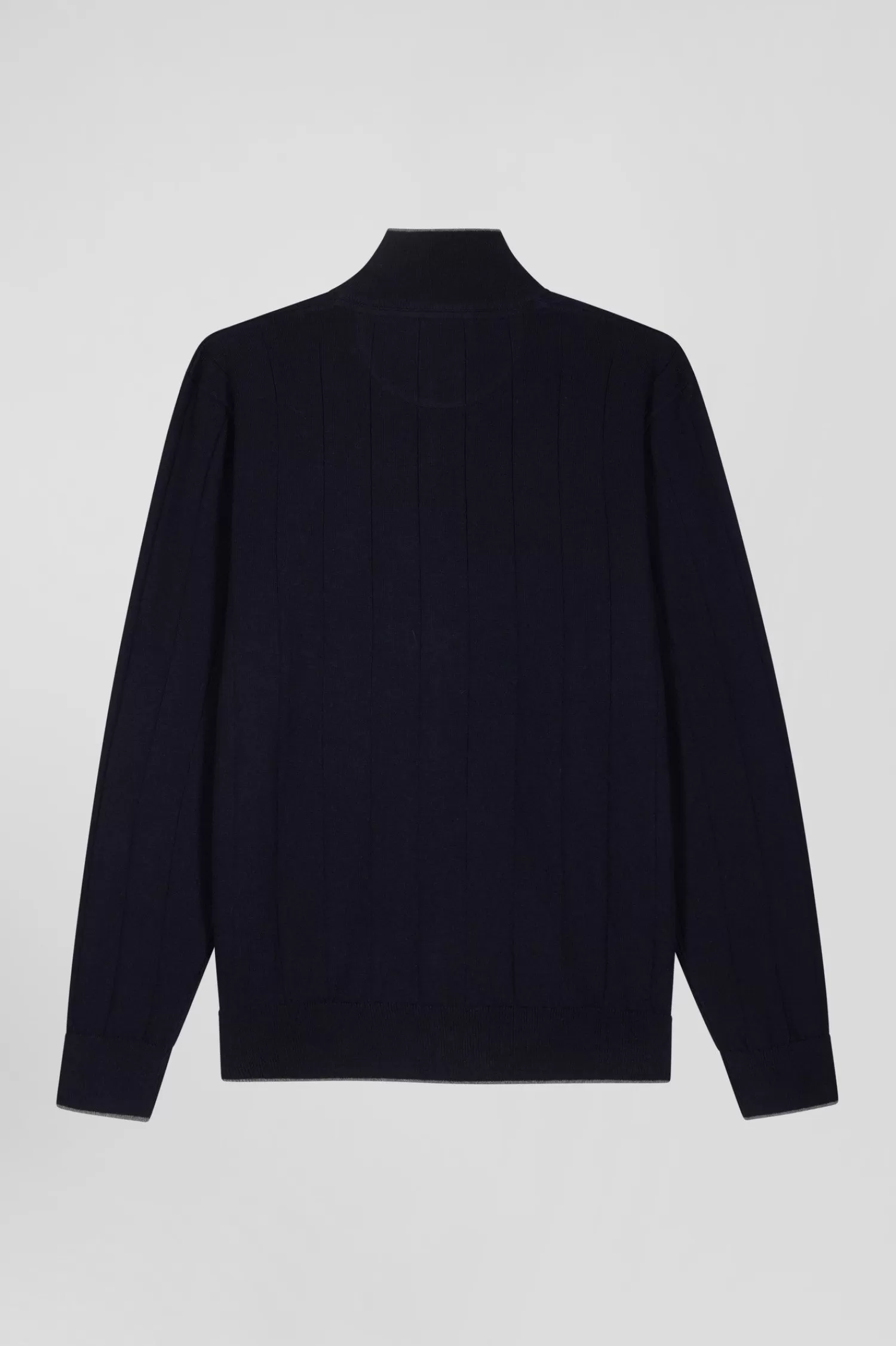 Eden Park Regular navy blue cotton and cashmere zipped cardigan with vertical stripes< Cardigans