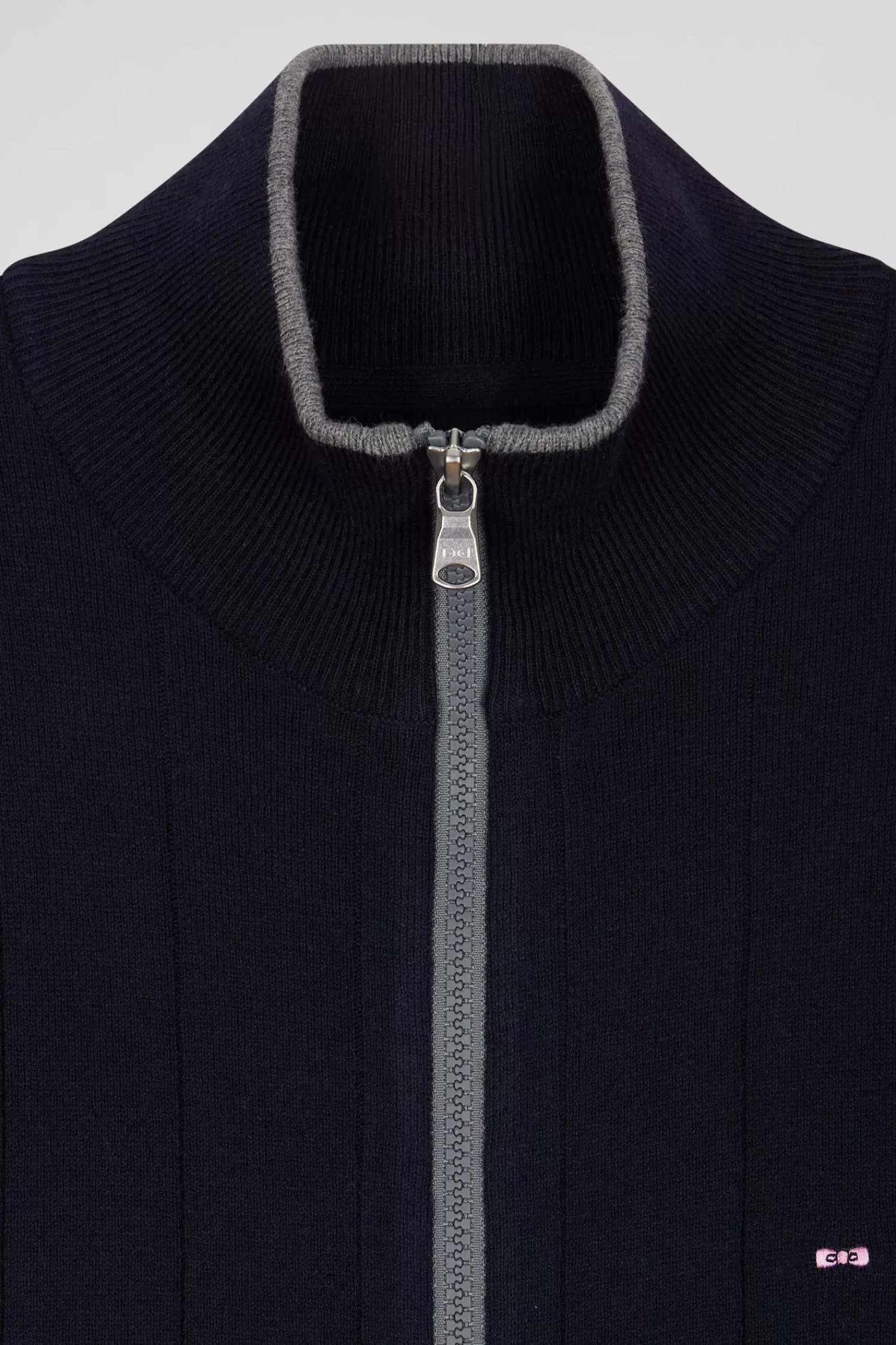 Eden Park Regular navy blue cotton and cashmere zipped cardigan with vertical stripes< Cardigans