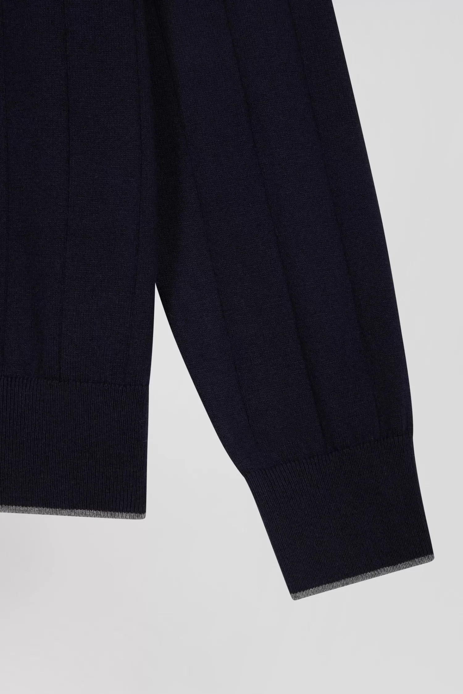 Eden Park Regular navy blue cotton and cashmere zipped cardigan with vertical stripes< Cardigans