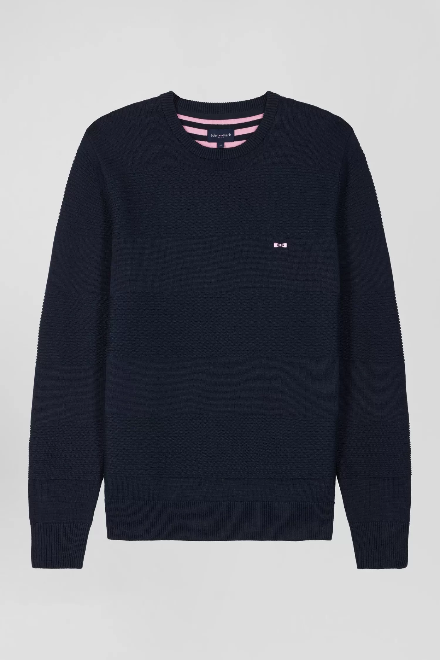 Eden Park Regular navy blue cotton crew neck jumper with knit patterns< Sweaters