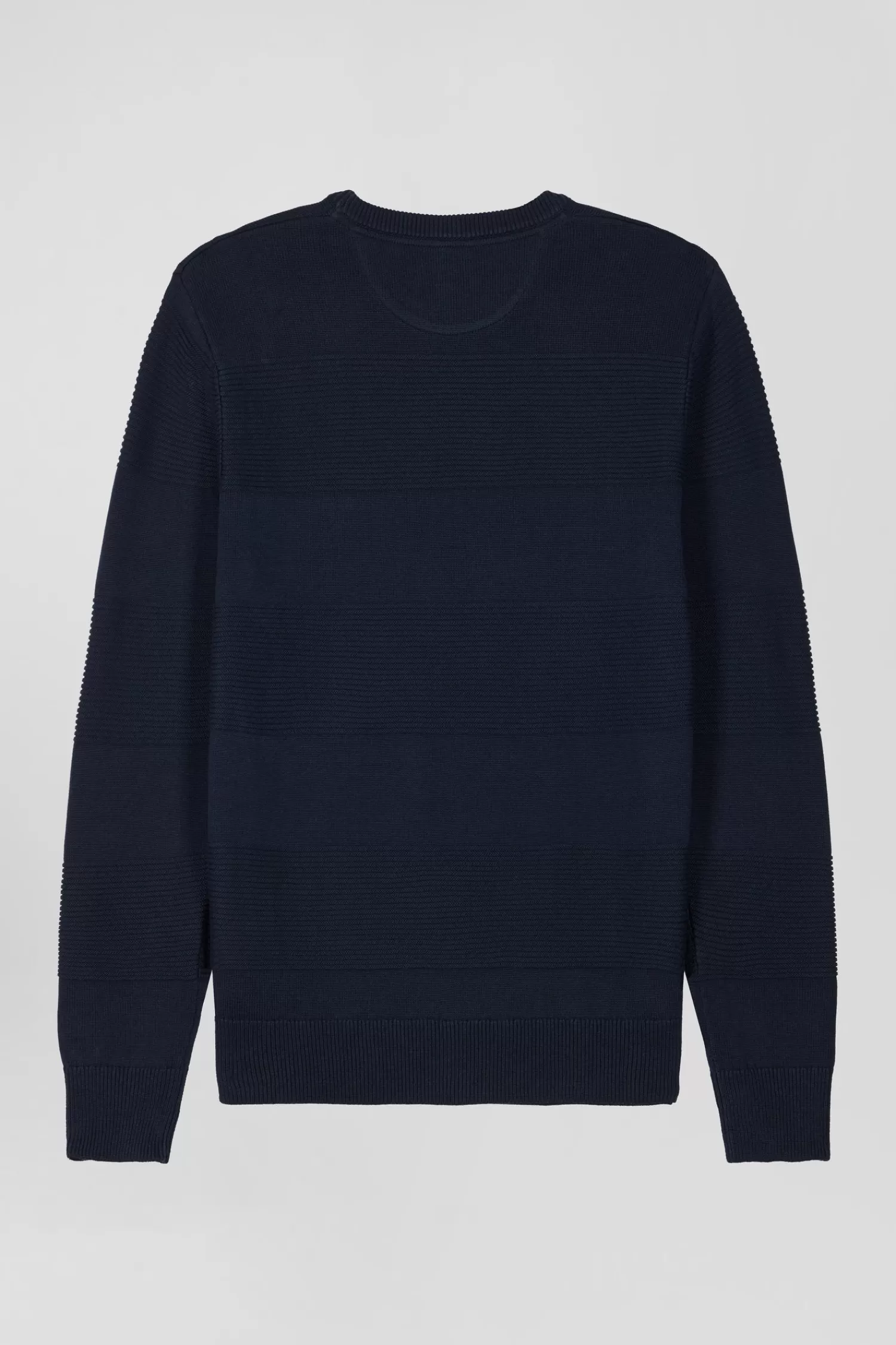 Eden Park Regular navy blue cotton crew neck jumper with knit patterns< Sweaters