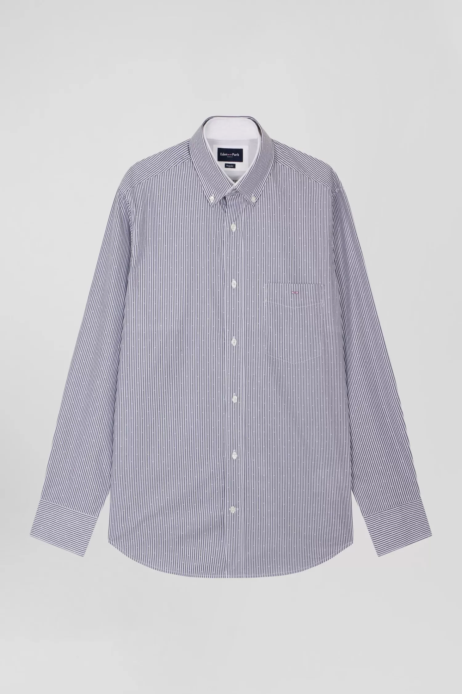 Eden Park Regular navy blue cotton jacquard shirt with baton stripes< Shirts