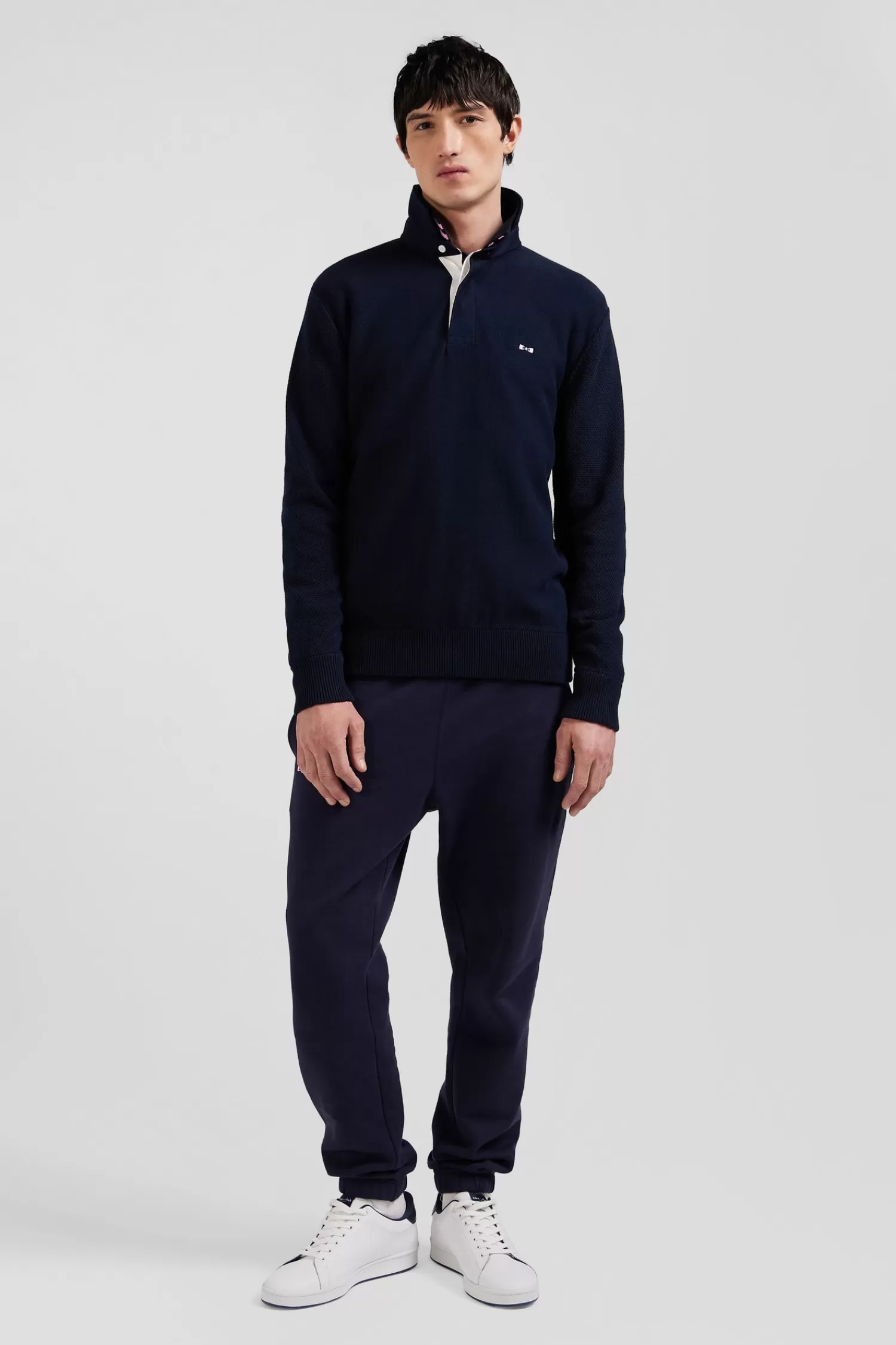 Eden Park Regular navy blue cotton jumper with N°10 embroidery and rugby shirt collar< Sweaters