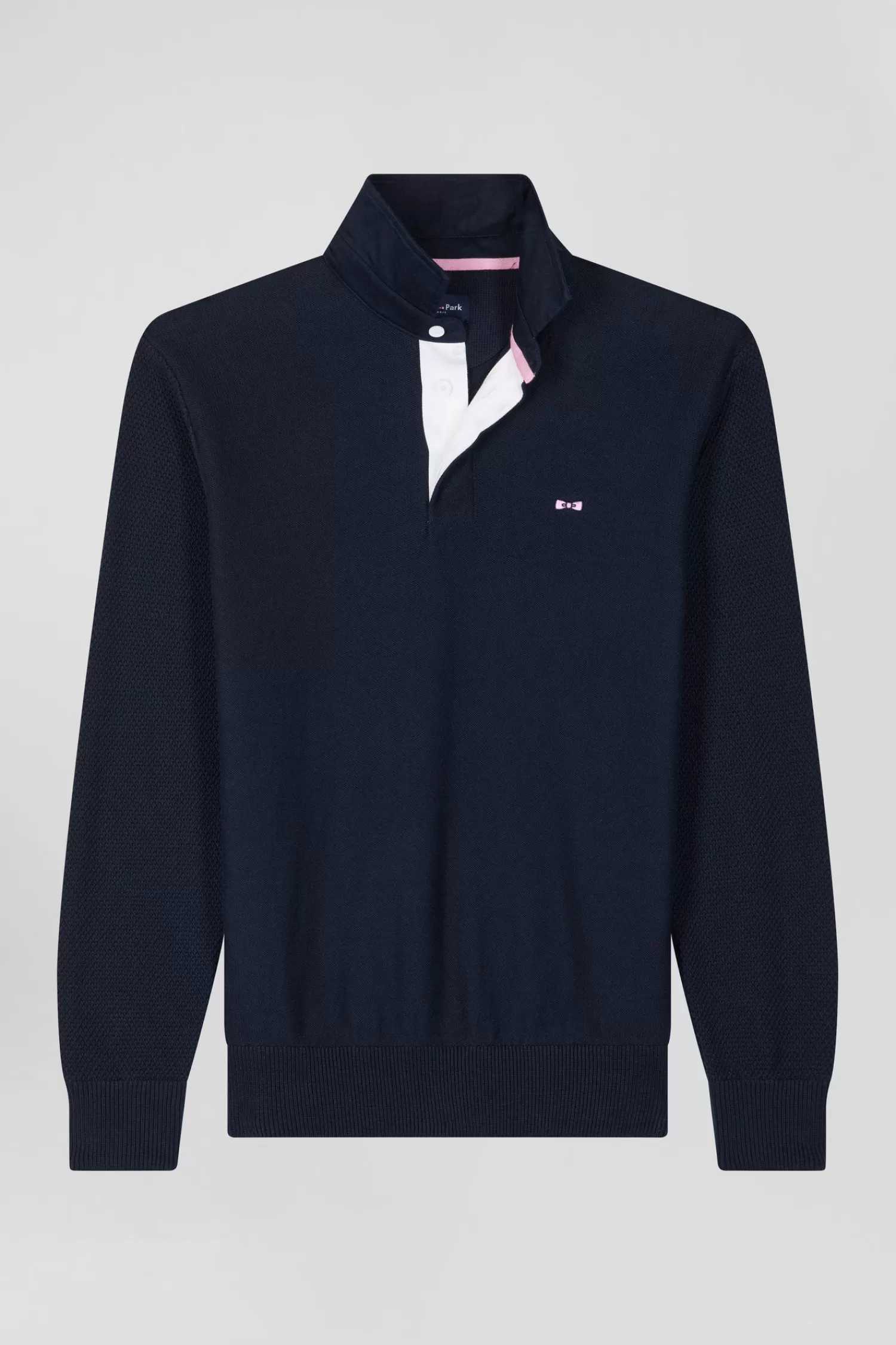 Eden Park Regular navy blue cotton jumper with N°10 embroidery and rugby shirt collar< Sweaters