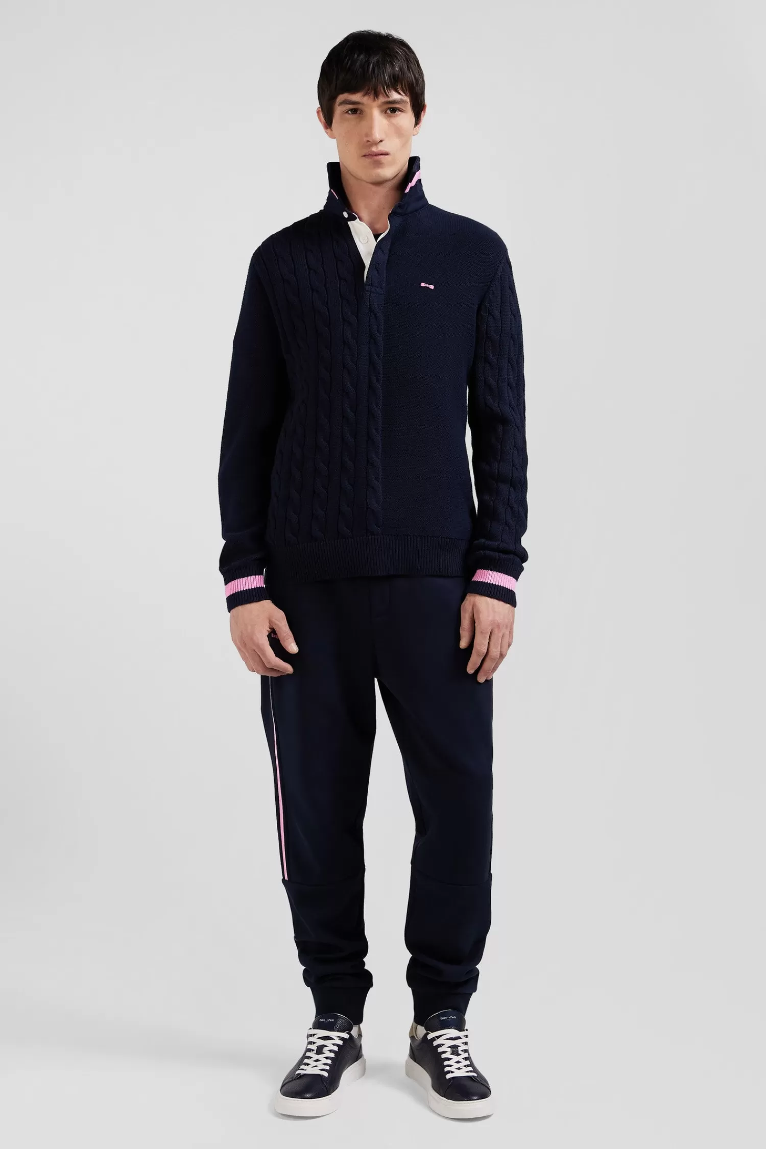 Eden Park Regular navy blue cotton jumper with rugby shirt collar< Sweaters
