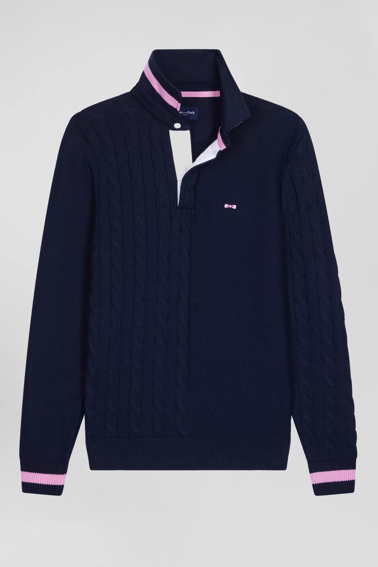 Eden Park Regular navy blue cotton jumper with rugby shirt collar< Sweaters