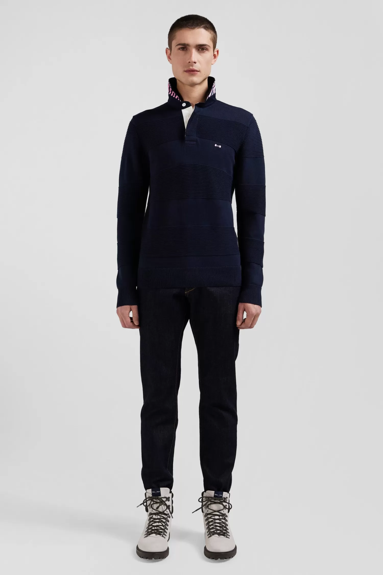 Eden Park Regular navy blue cotton polo neck jumper< Sweaters