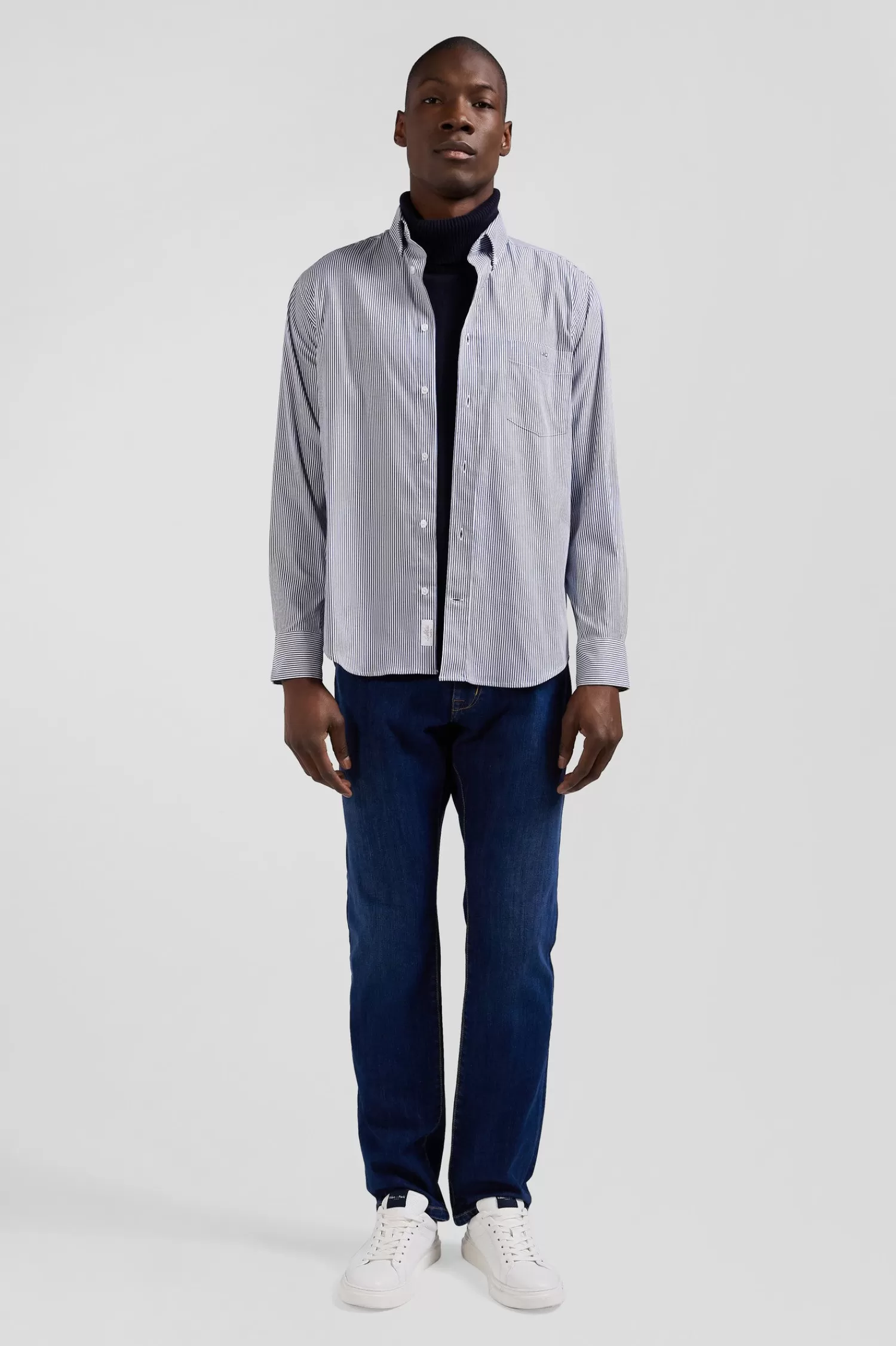 Eden Park Regular navy blue cotton poplin shirt with baton stripes< Shirts