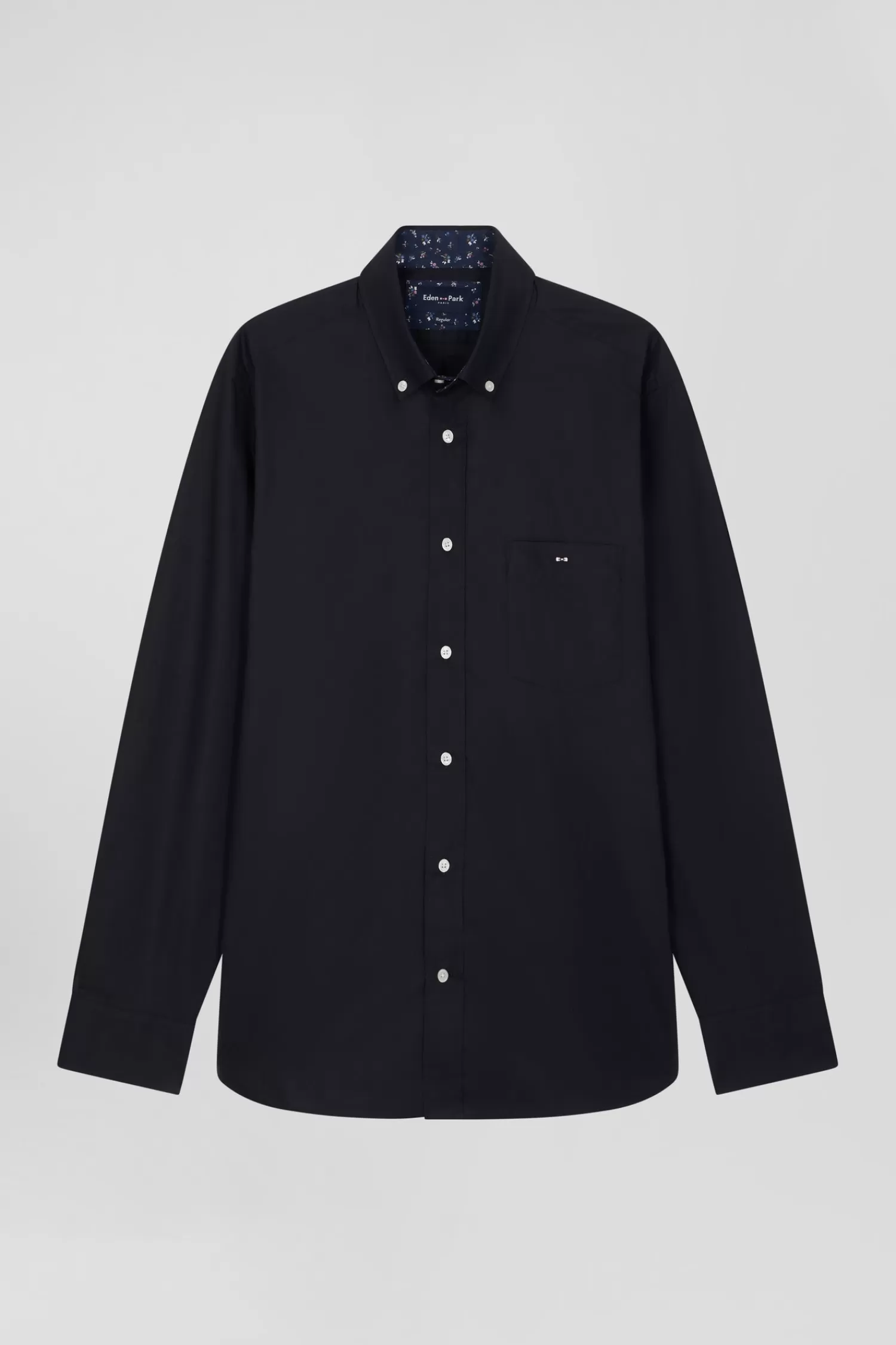 Eden Park Regular navy blue cotton poplin shirt with button-down collar and printed elbow patches< Shirts