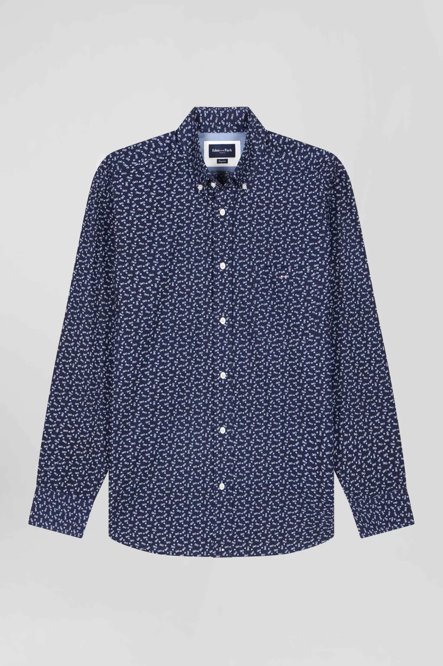 Eden Park Regular navy blue cotton poplin shirt with micro bow tie print< Shirts