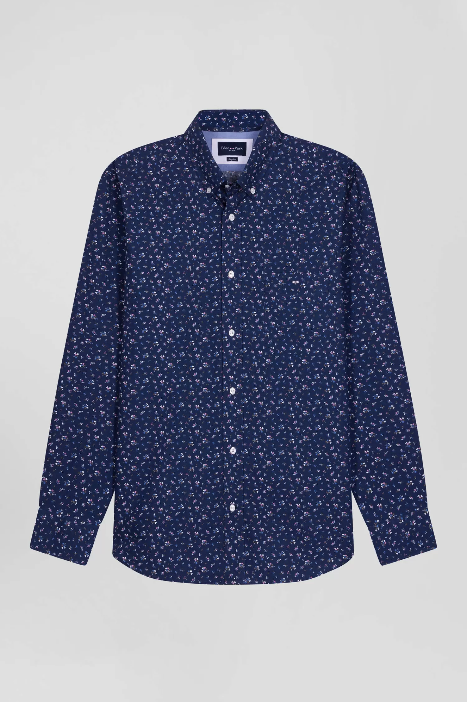 Eden Park Regular navy blue cotton poplin shirt with micro floral print< Shirts