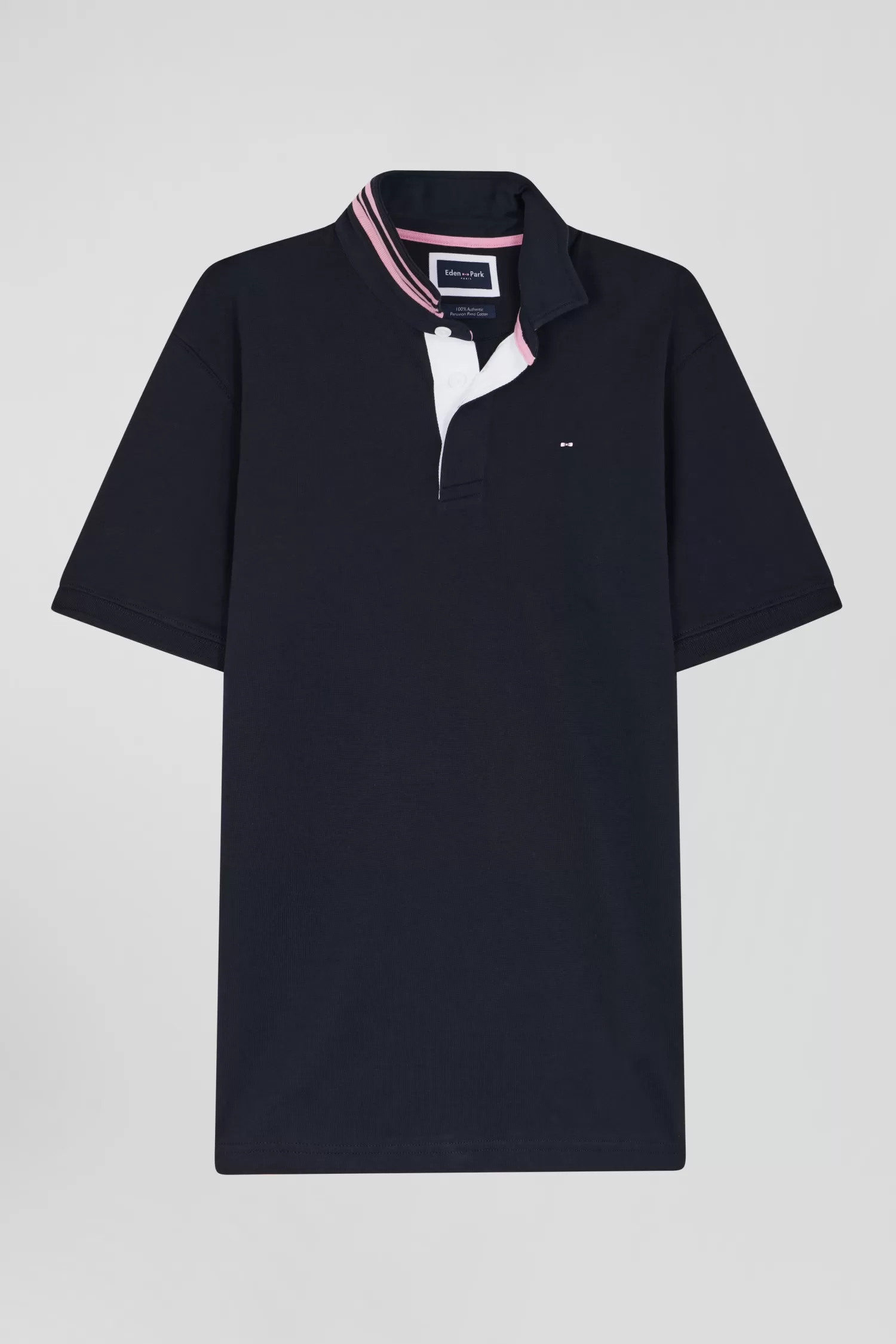 Eden Park Regular navy blue cotton rugby shirt with striped undercollar< Rugby Shirts