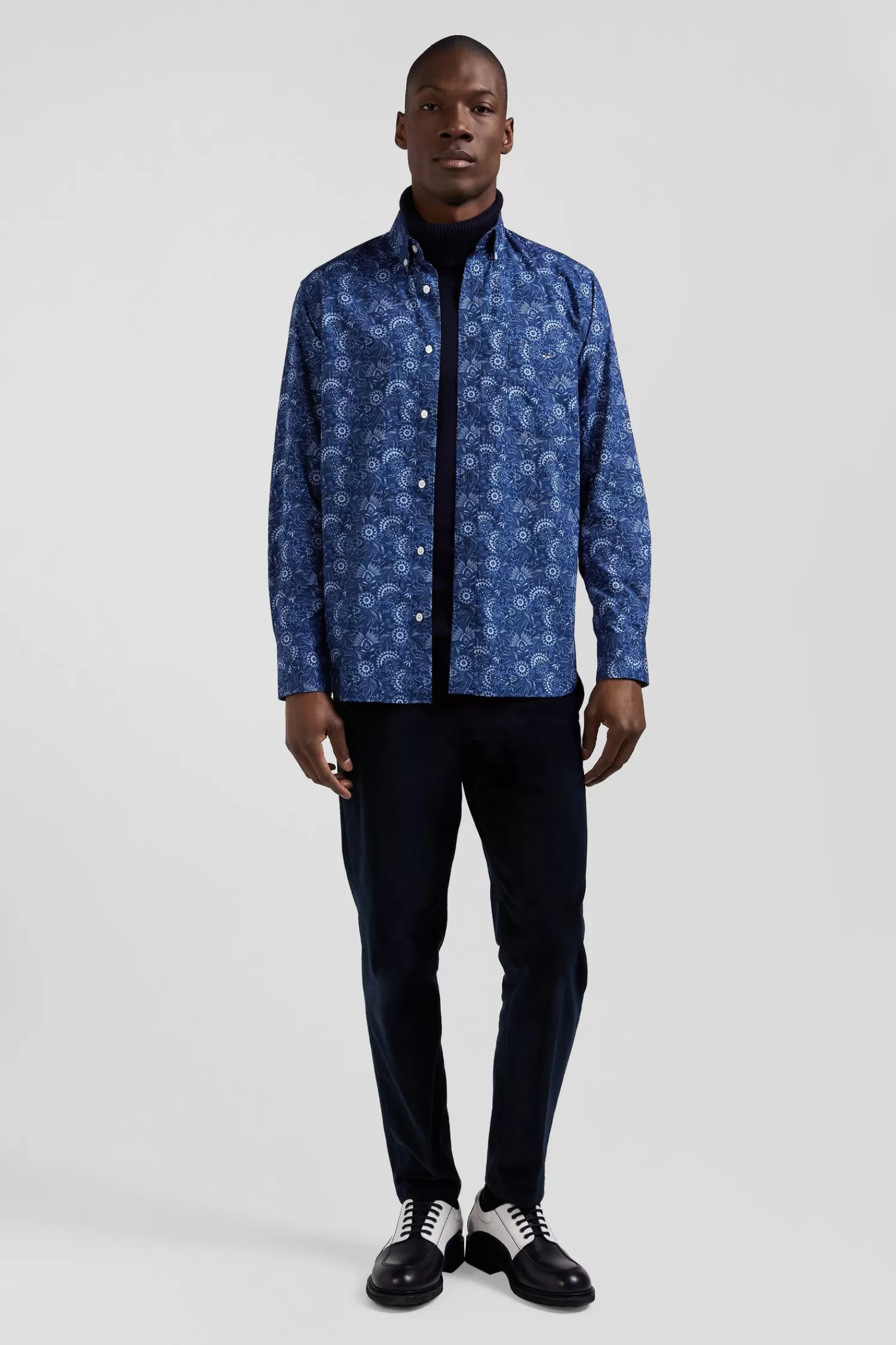 Eden Park Regular navy blue cotton shirt with graphic print< Shirts