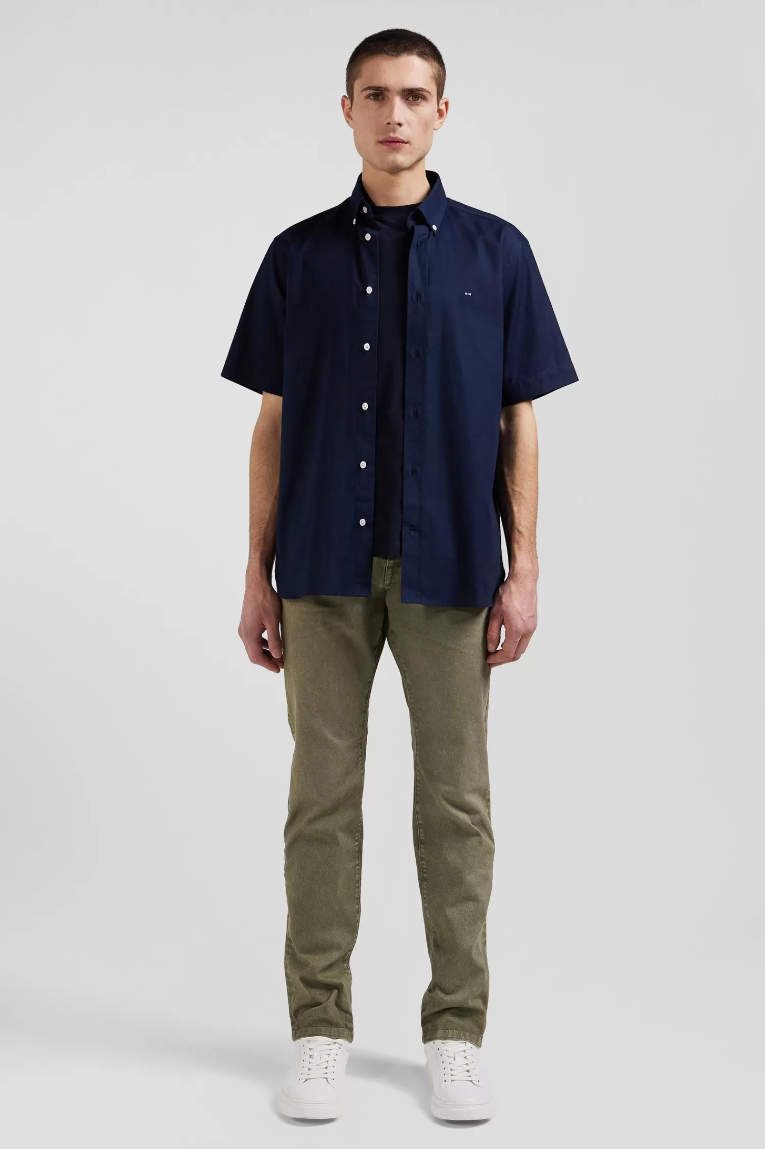 Eden Park Regular navy blue cotton short-sleeved shirt with back embroidery< Short-sleeved Shirts