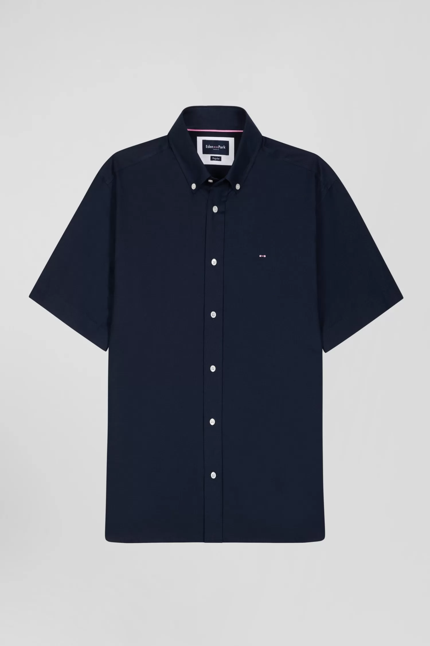 Eden Park Regular navy blue cotton short-sleeved shirt with back embroidery< Short-sleeved Shirts