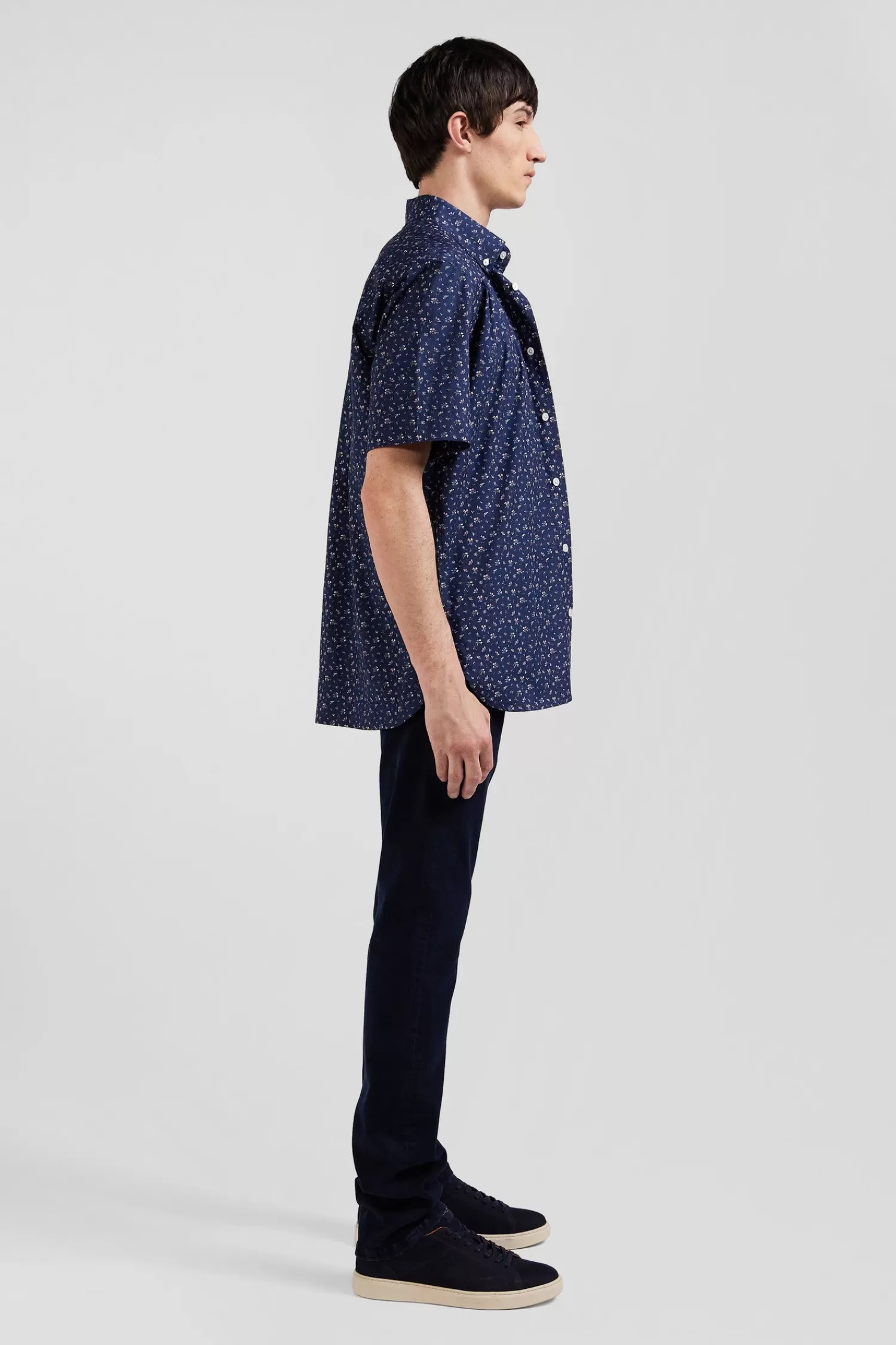 regular_navy_blue_cotton_shortsleeved_shirt_with_micro_floral_print_4.webp Eden Park Regular navy blue cotton short-sleeved shirt with micro floral print< Short-sleeved Shirts