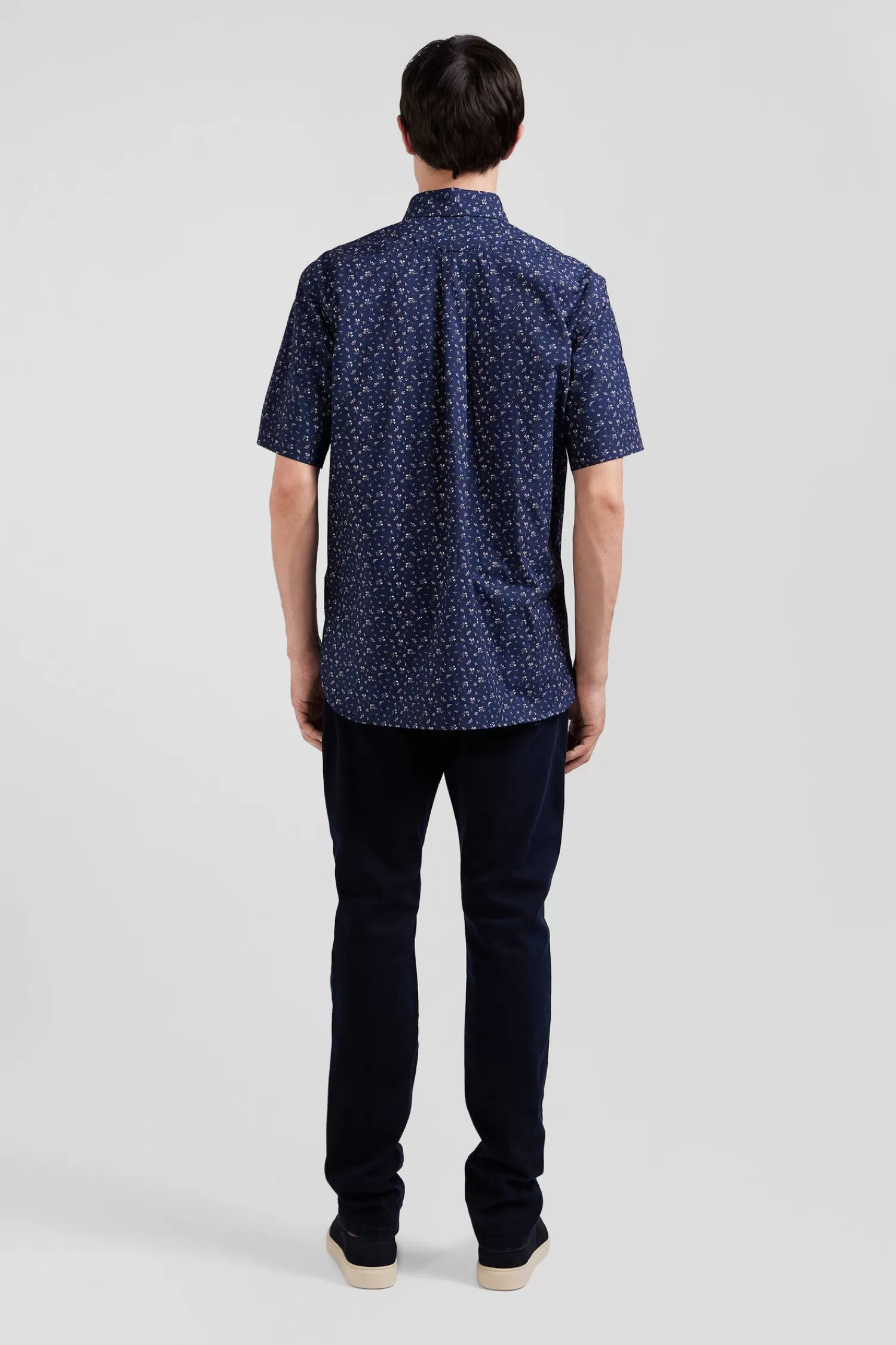 regular_navy_blue_cotton_shortsleeved_shirt_with_micro_floral_print_5.webp Eden Park Regular navy blue cotton short-sleeved shirt with micro floral print< Short-sleeved Shirts