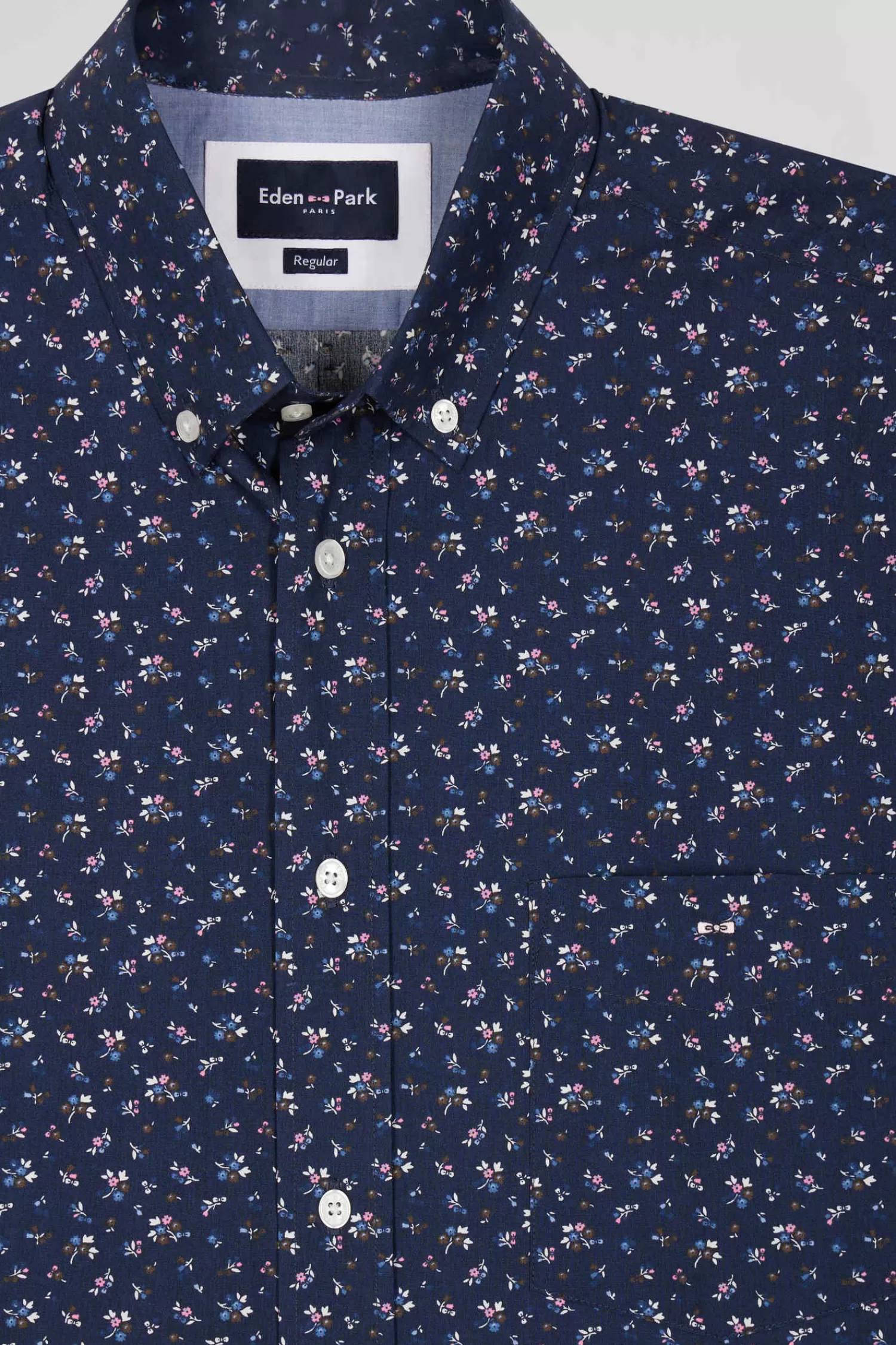 regular_navy_blue_cotton_shortsleeved_shirt_with_micro_floral_print_6.webp Eden Park Regular navy blue cotton short-sleeved shirt with micro floral print< Short-sleeved Shirts