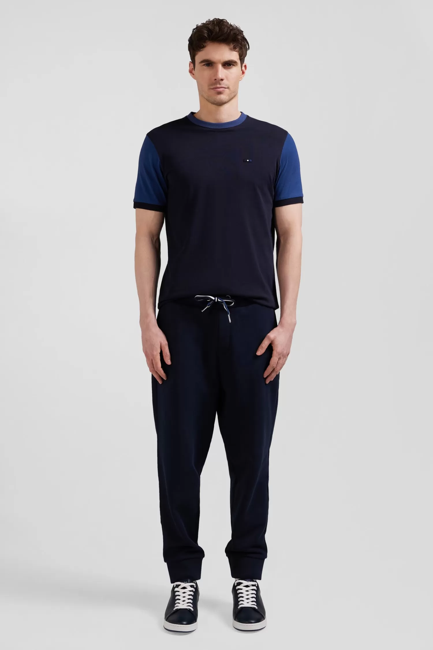 Eden Park Regular navy blue cotton T-shirt with short contrasting sleeves< T-shirts