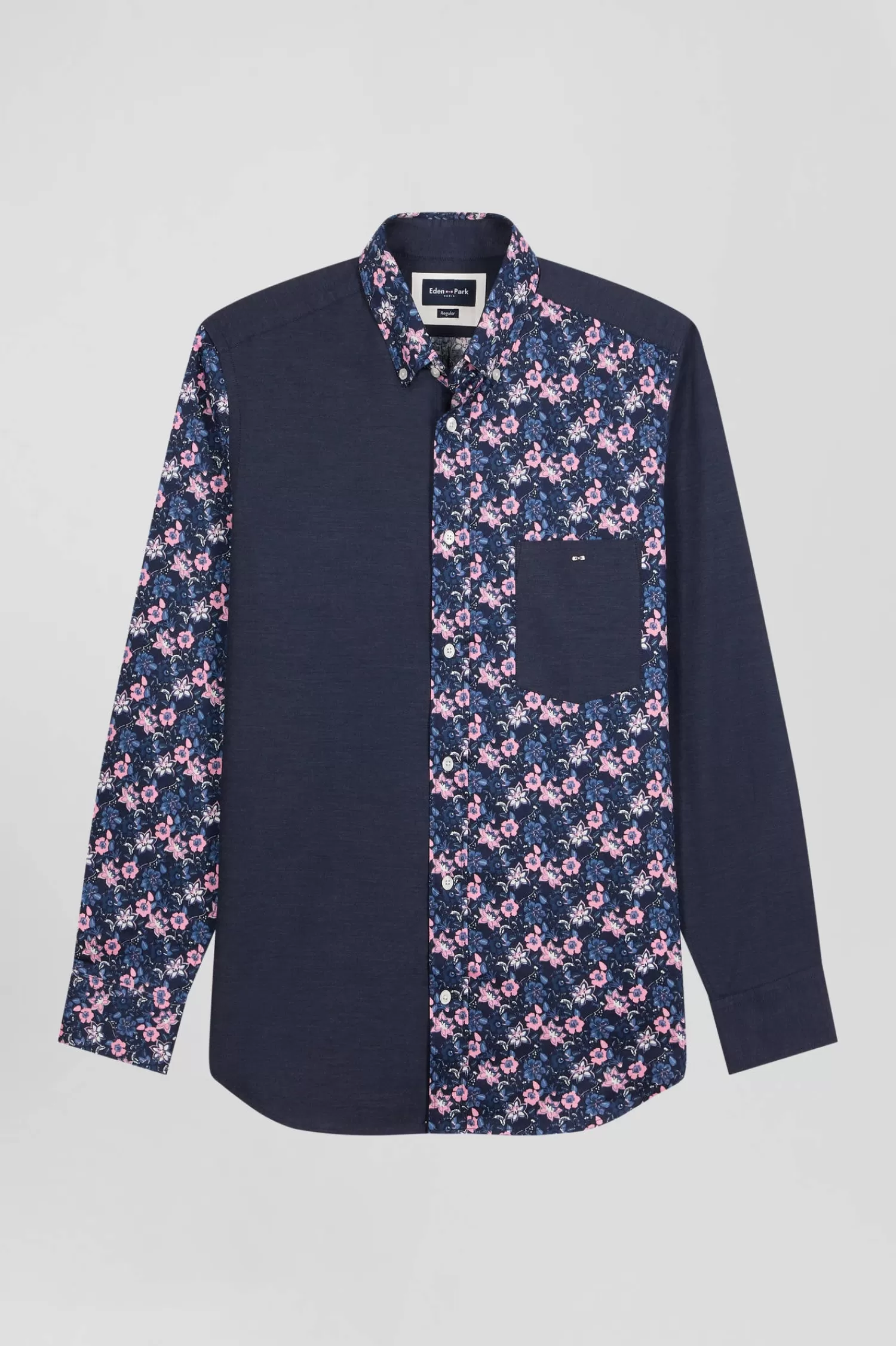 Eden Park Regular navy blue cotton twill shirt with micro floral print< Shirts