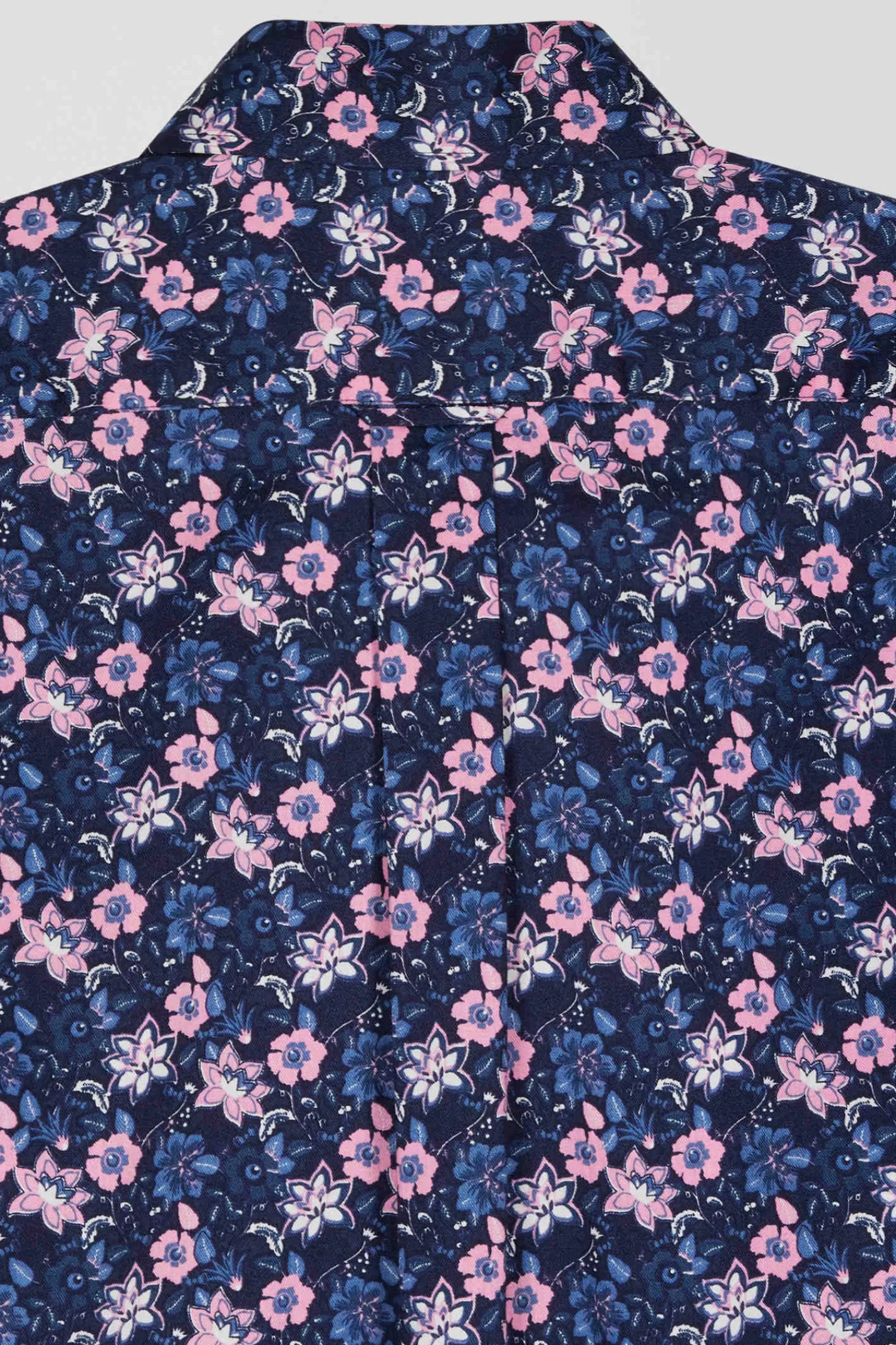 Eden Park Regular navy blue cotton twill shirt with pink floral print< Shirts