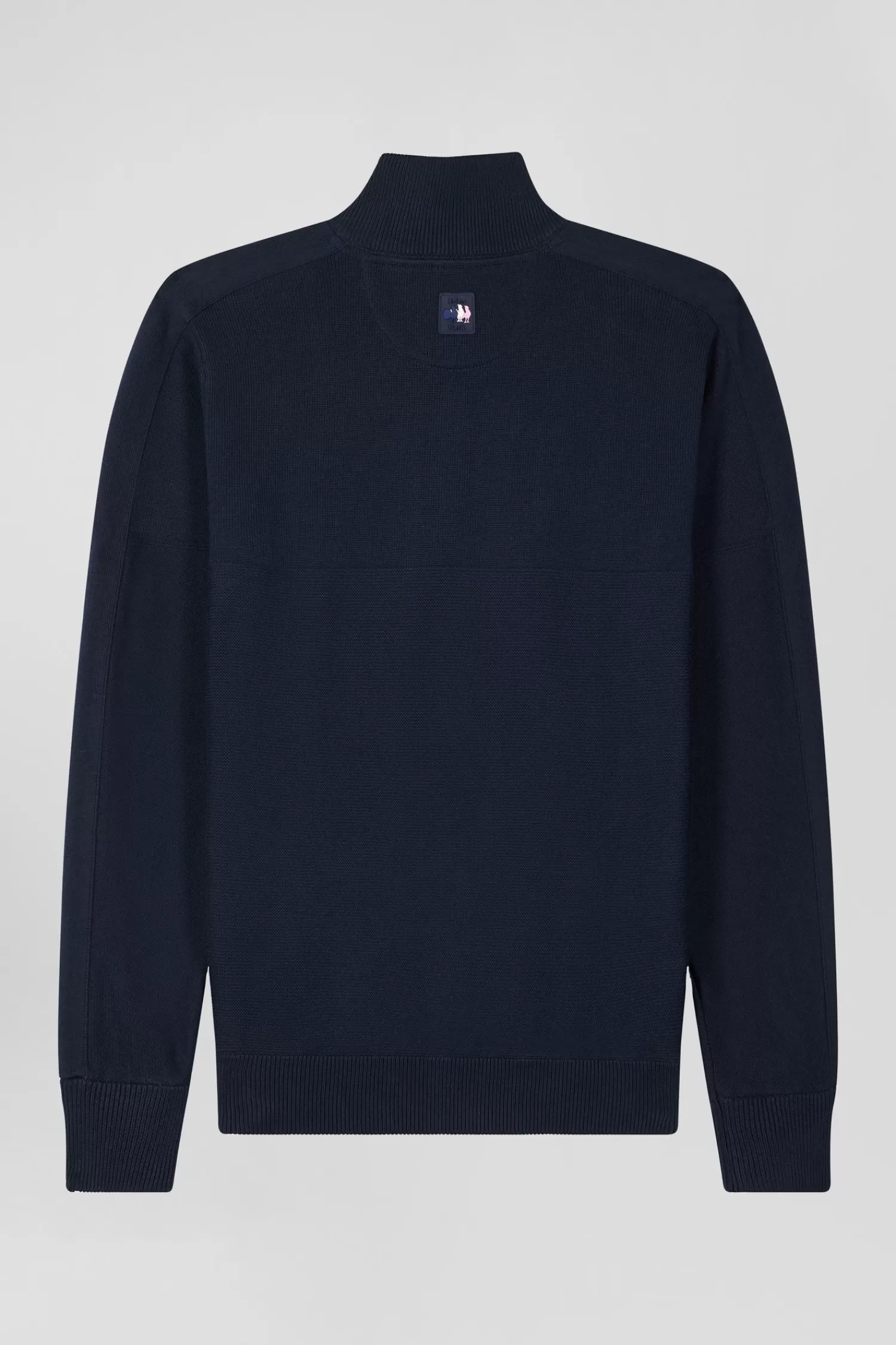 regular_navy_blue_cotton_zipped_cardigan_with_xv_de_france_rubber_badge_and_tricolour_details_3.webp Eden Park Regular navy blue cotton zipped cardigan with XV de France rubber badge and tricolour details< Cardigans