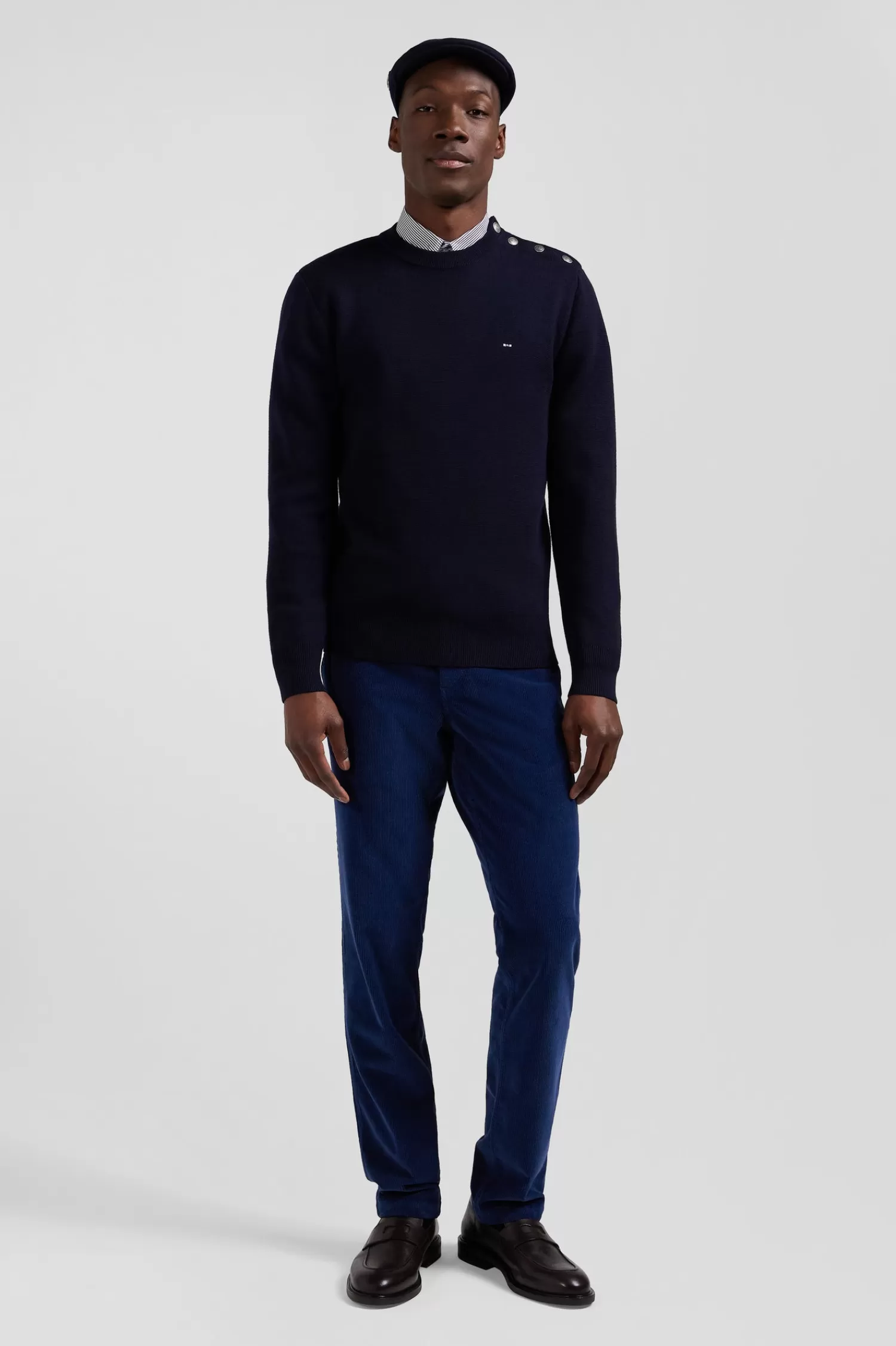 Eden Park Regular navy blue crew neck jumper with shoulder buttons< Sweaters