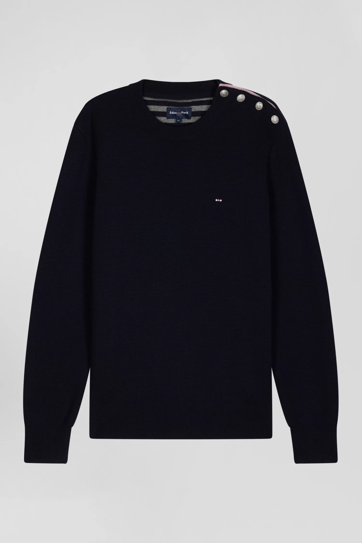 Eden Park Regular navy blue crew neck jumper with shoulder buttons< Sweaters